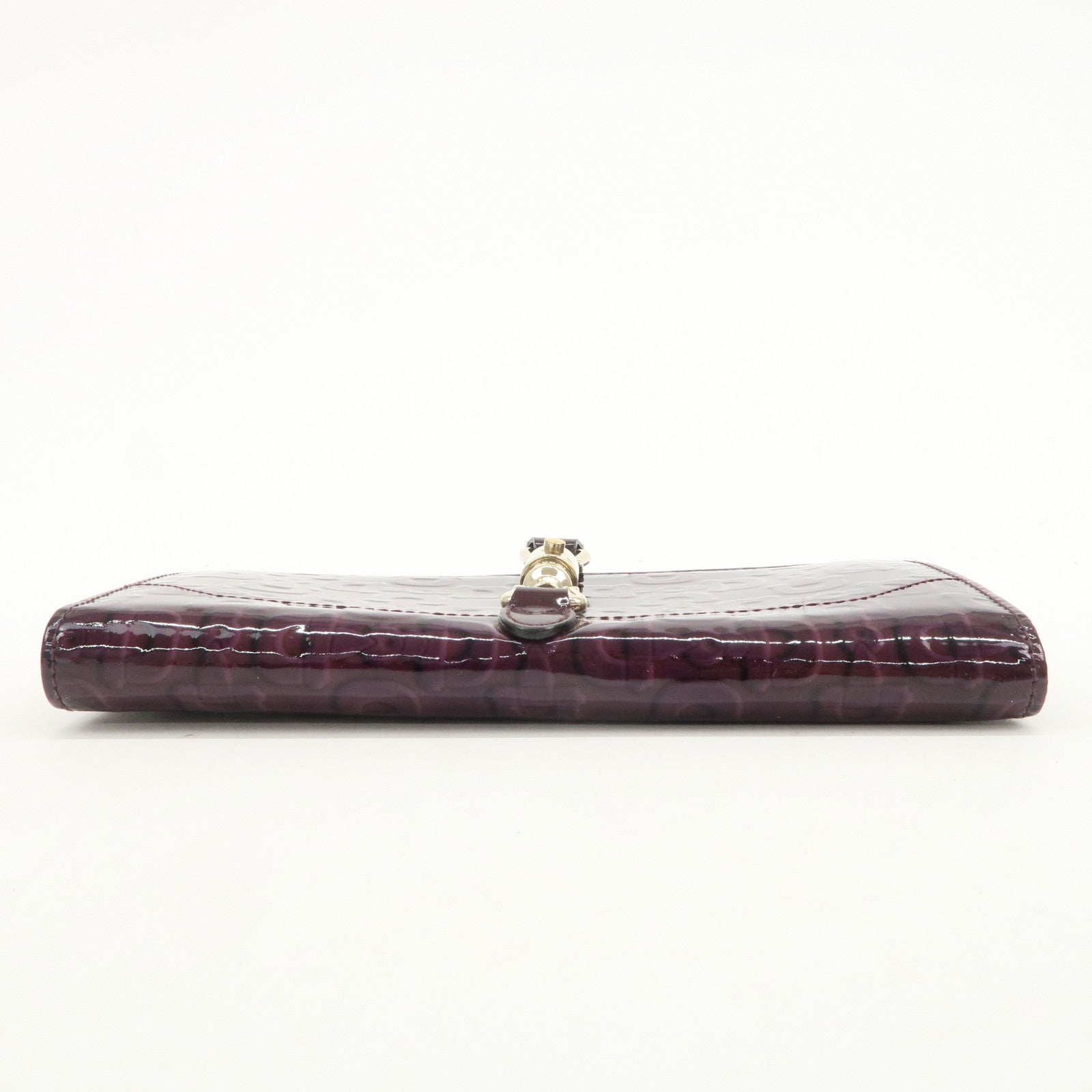 GUCCI New Jackie Logo Patent Leather Long Flap Wallet Purple 141430