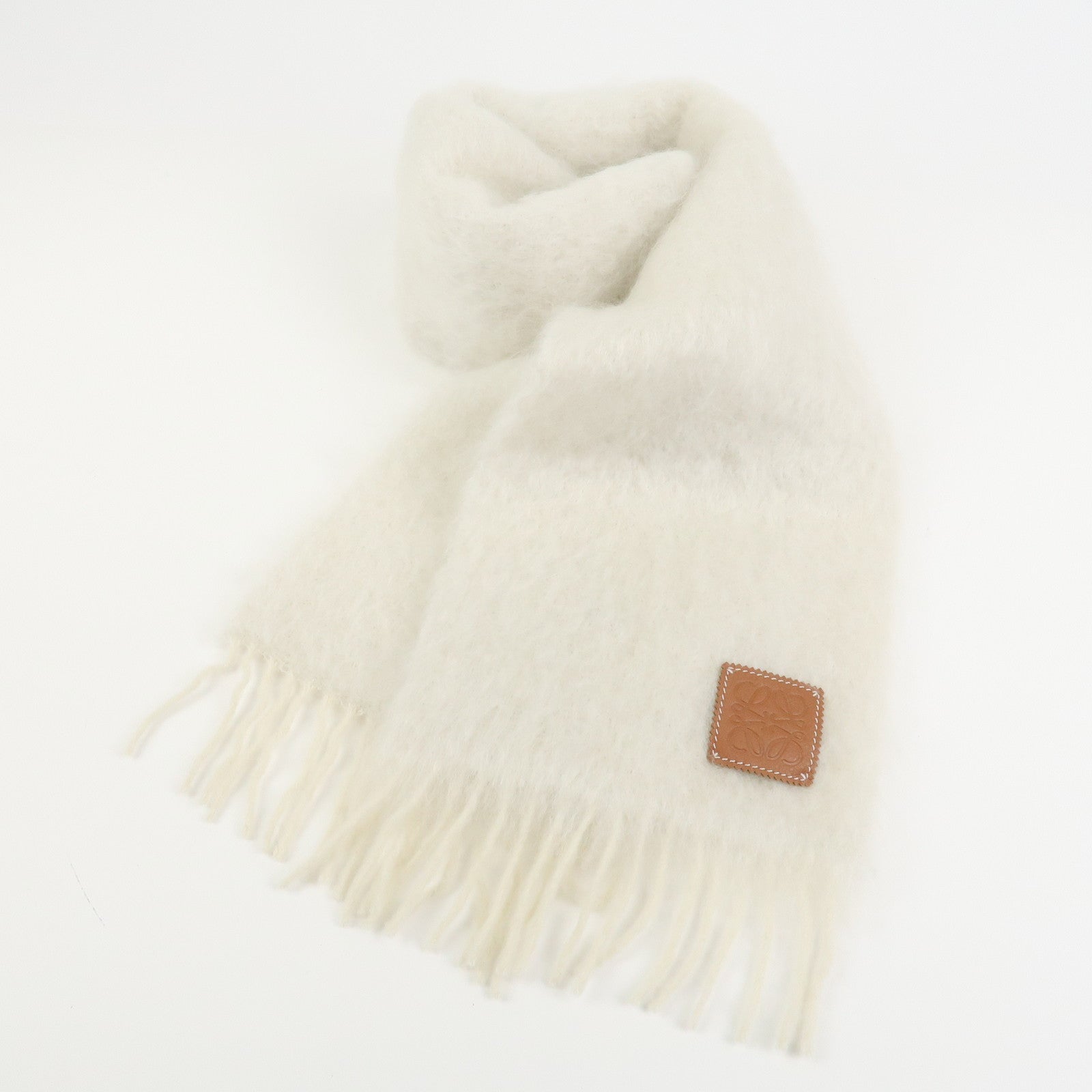 LOEWE Anagram Wool Scarf Stole Muffler Ivory