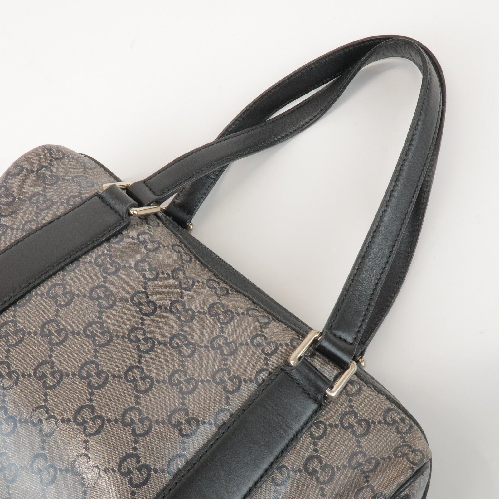 GUCCI GG Crystal Leather Boston Bag Hand Bag Silver Black 257289