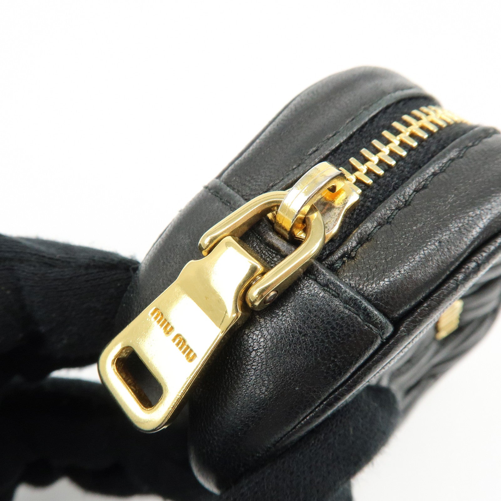 MIU MIU Nappa Leather Bag Charm Pouch Coin Case Black 5M1353