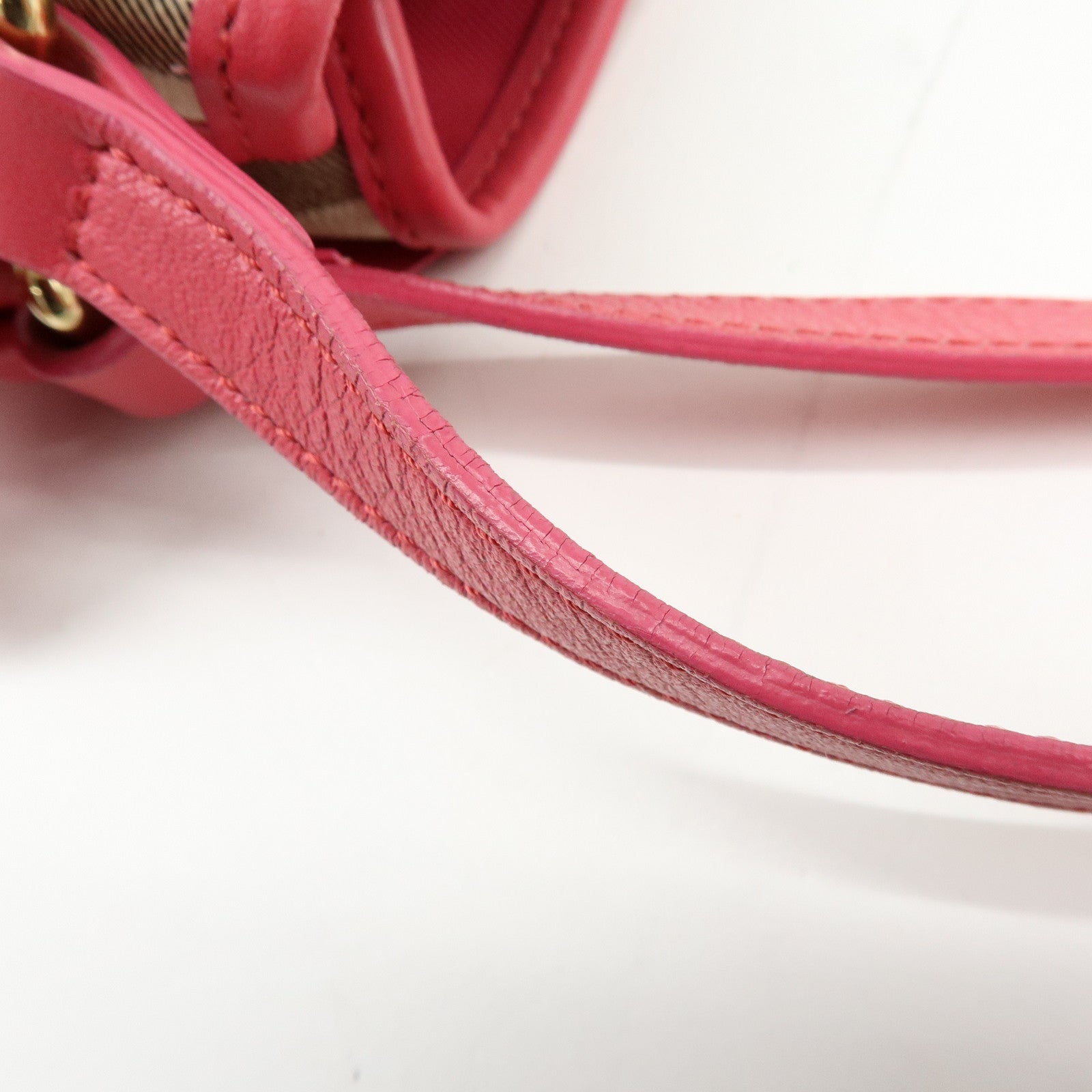 BURBERRY Side Ribbon PVC Leather Hand Bag Nova Plaid Brown Pink