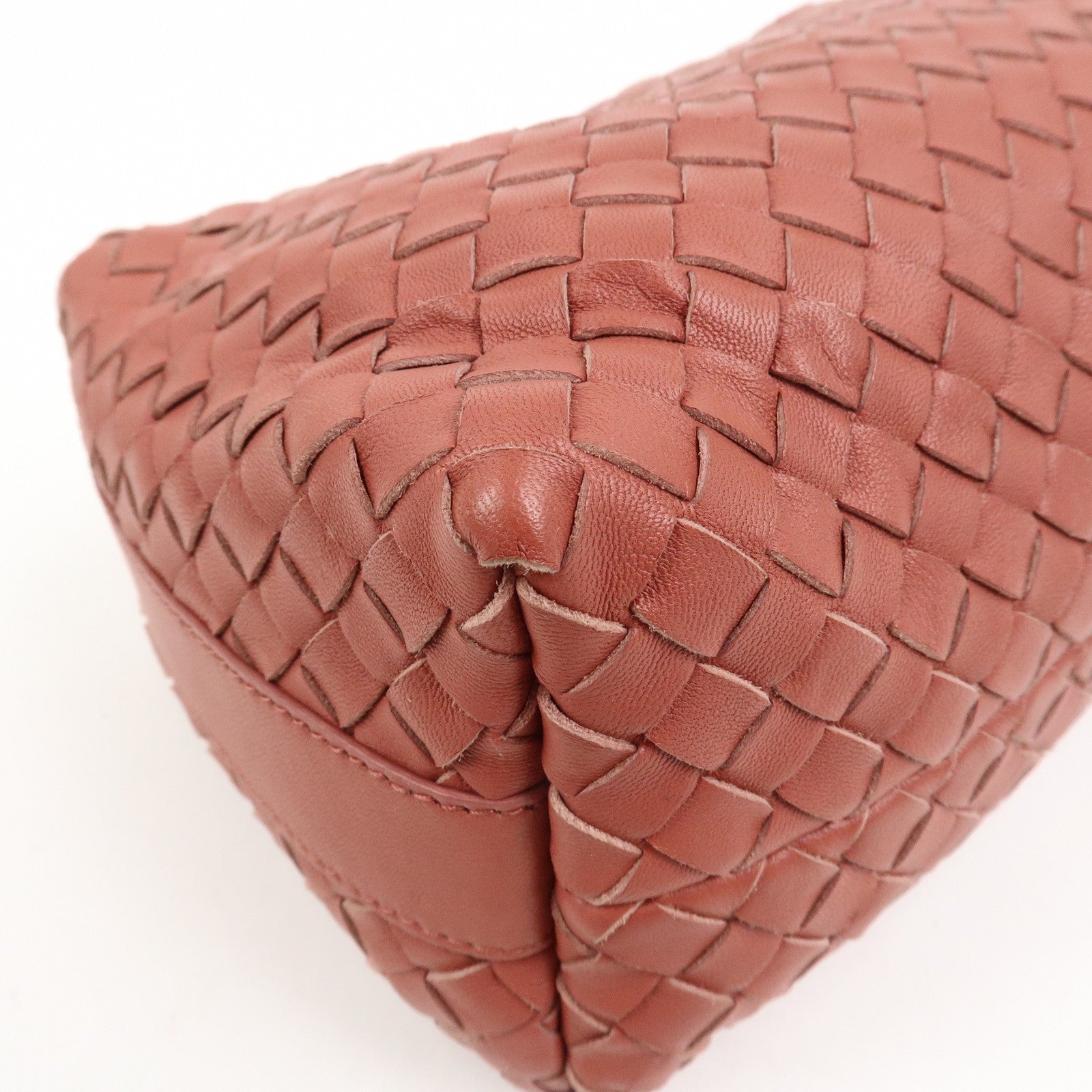 BOTTEGA VENETA Intrecciato Leather Shoulder Bag Hand Bag Red