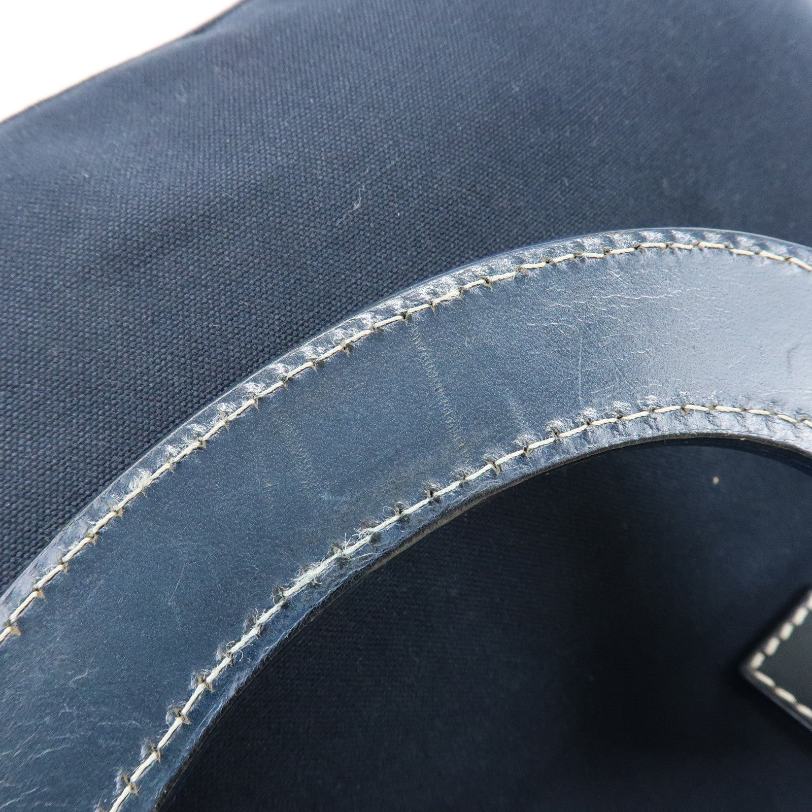 FENDI Canvas Leather Hand Bag Tote Bag Navy
