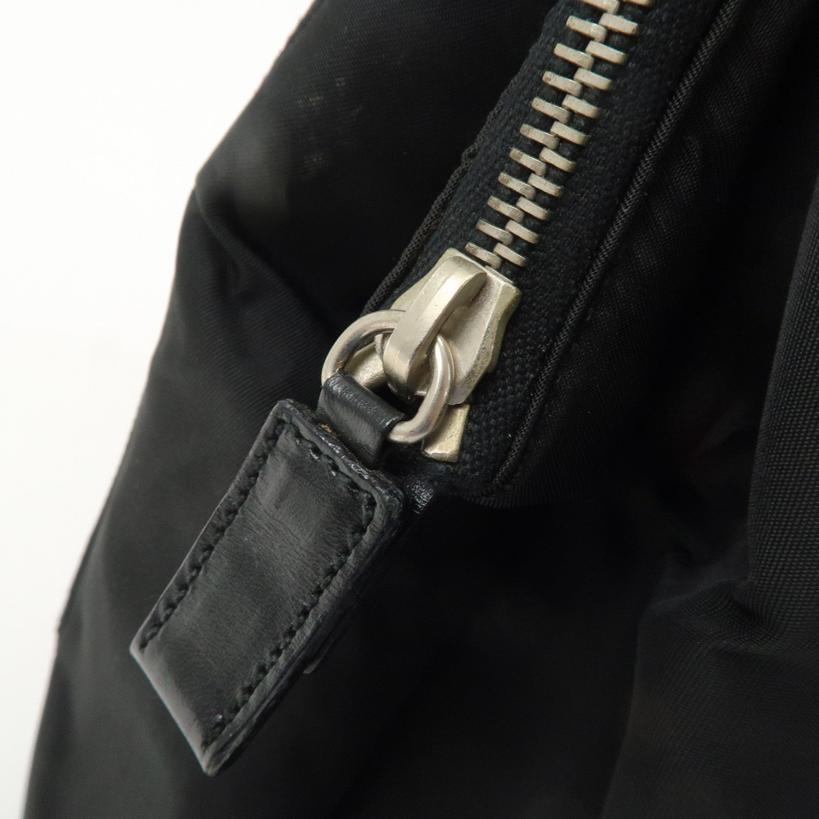 PRADA Triangle Logo Nylon Leather Shoulder Bag Hand Bag Black