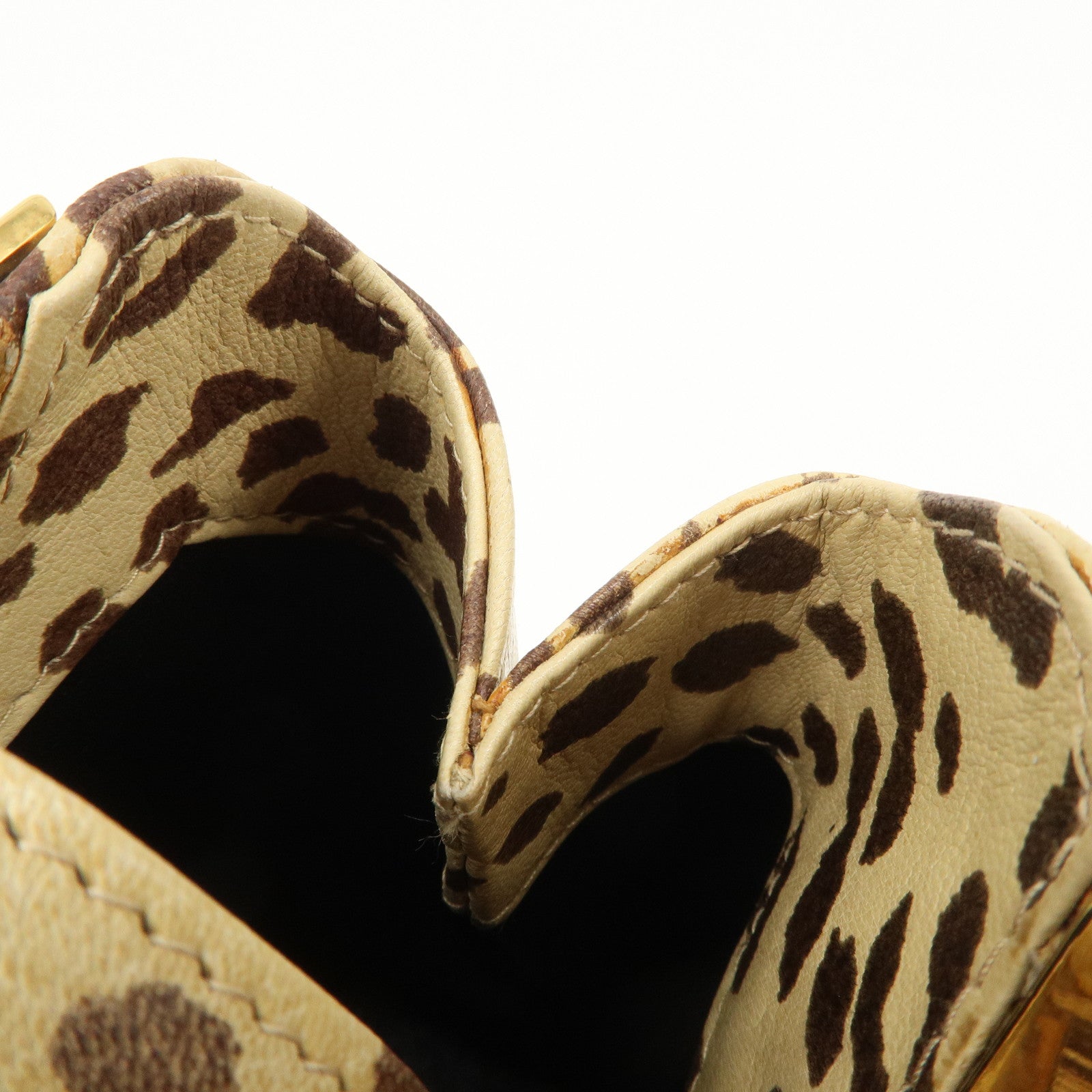 VALENTINO Leather Hand Bag Animal Leopard Beige Brown