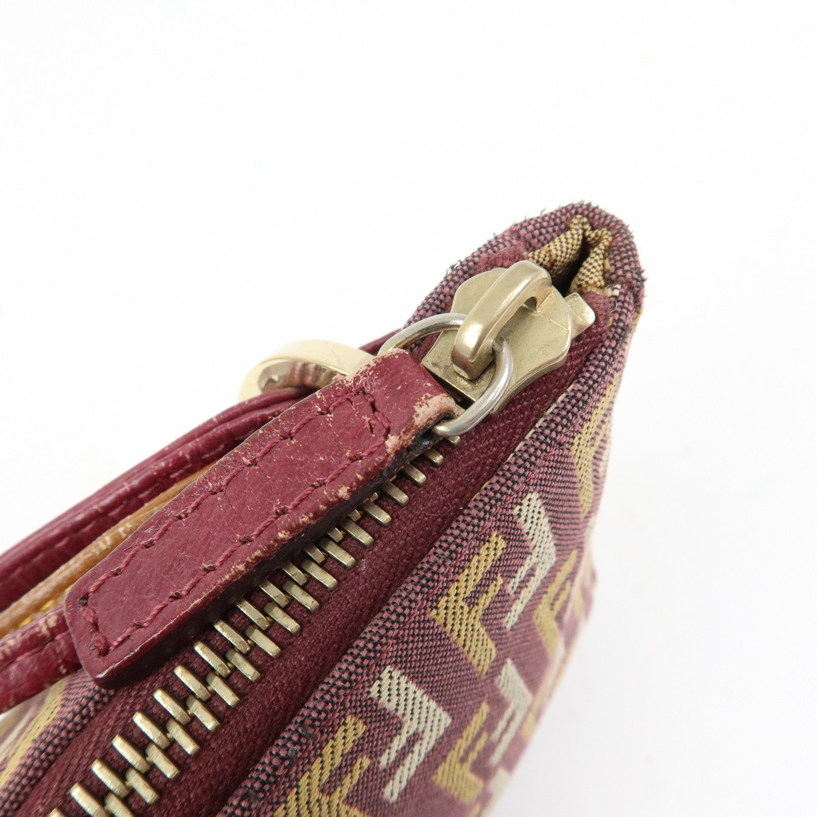 FENDI Zucchino Canvas Leather Hand Bag Pouch Brown 8BR513