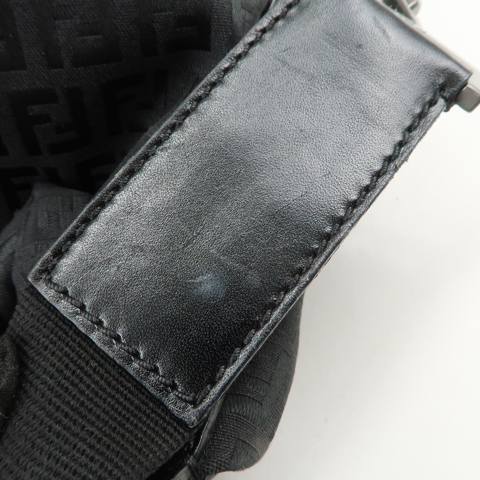 FENDI Zucchino Canvas Leather Shoulder Bag Hand Bag Black 7VA003