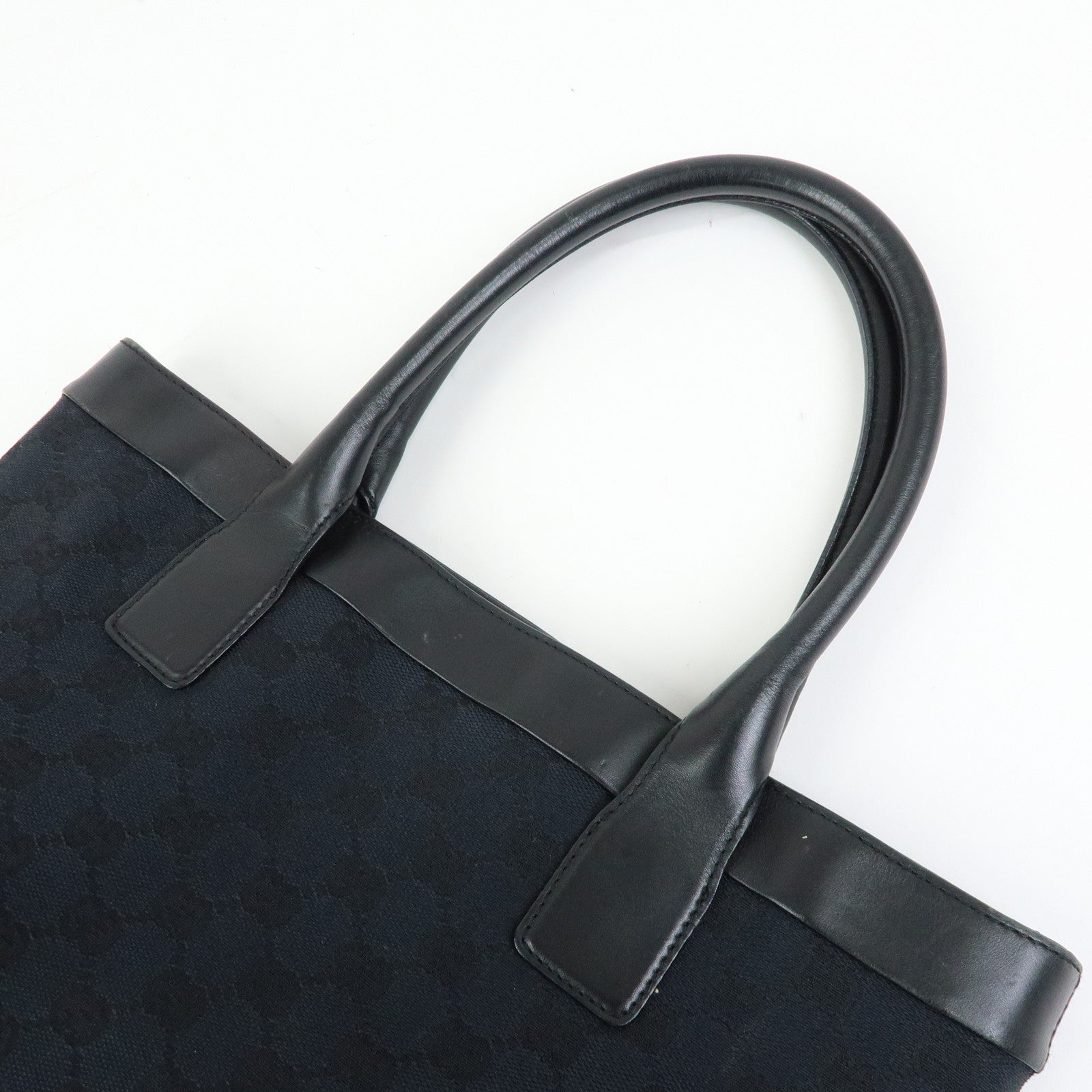 GUCCI GG Canvas Leather Tote Bag Shoulder Bag Black 002.1119