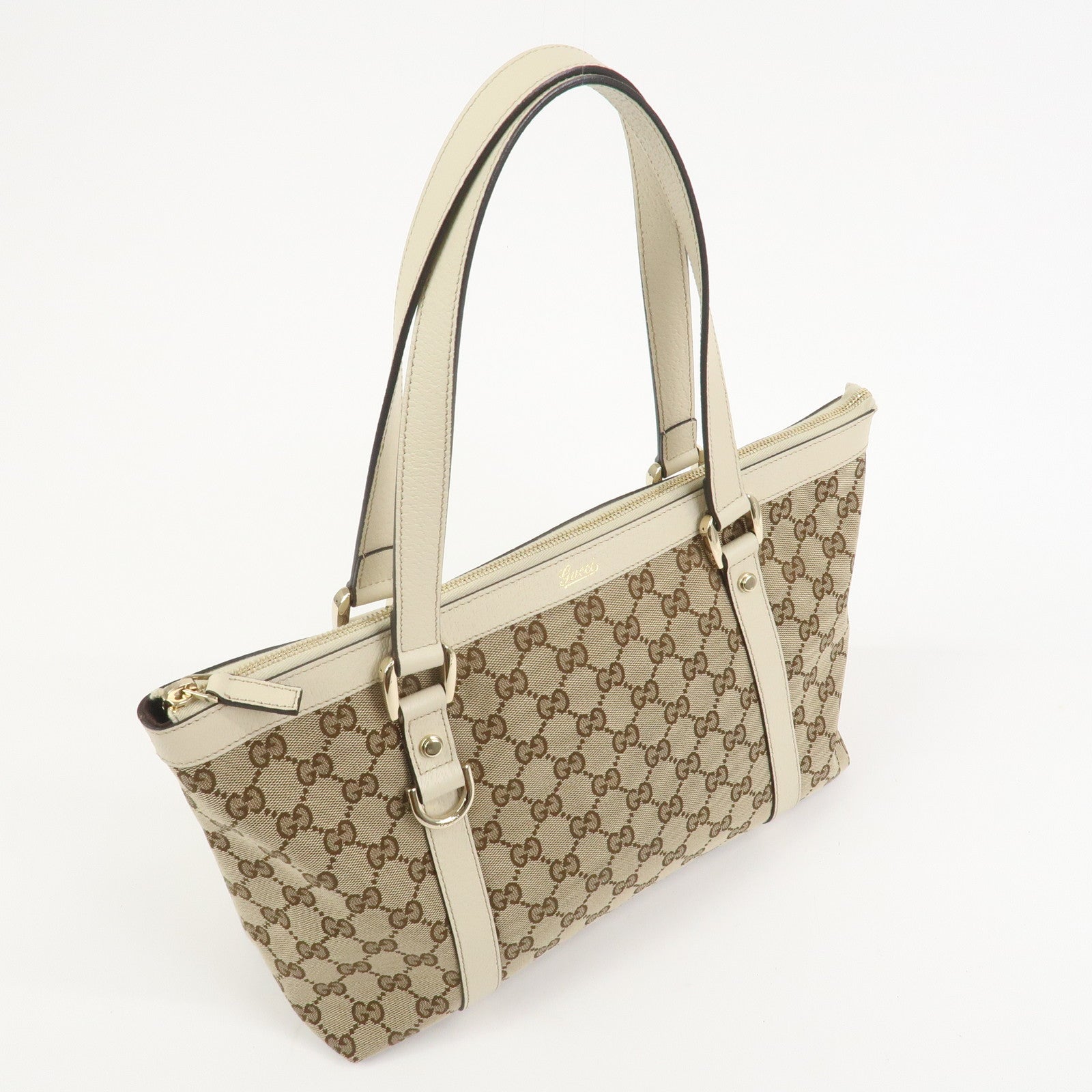 GUCCI Abbey GG Canvas Leather Tote Bag Hand Bag Brown Ivory 141470