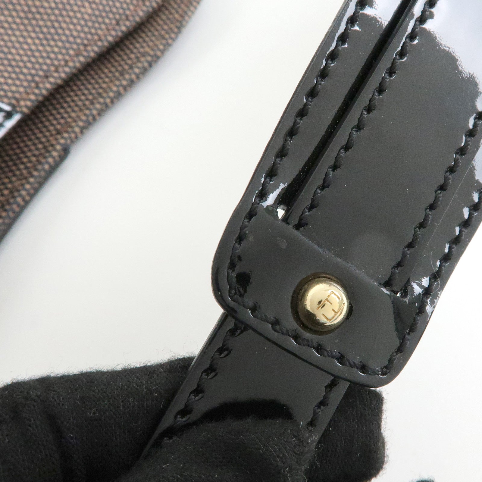 FENDI Canvas Patent Leather Shoulder Hand Bag Brown Black 8BR421