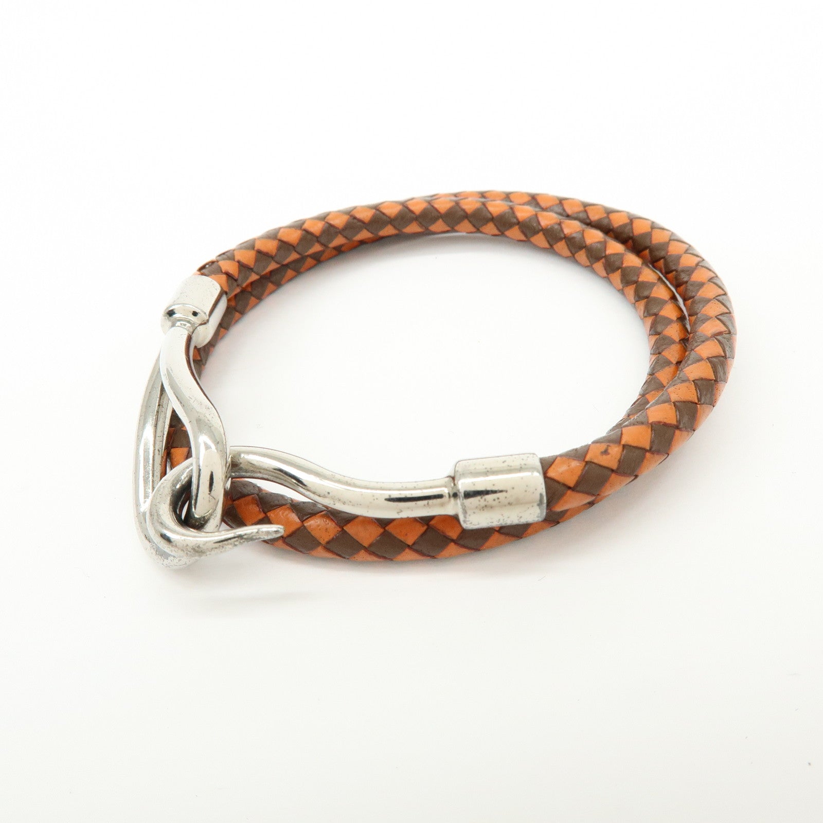 HERMES Jumbo Choker Double Tour Leather Metal Bracelet Orange Brown