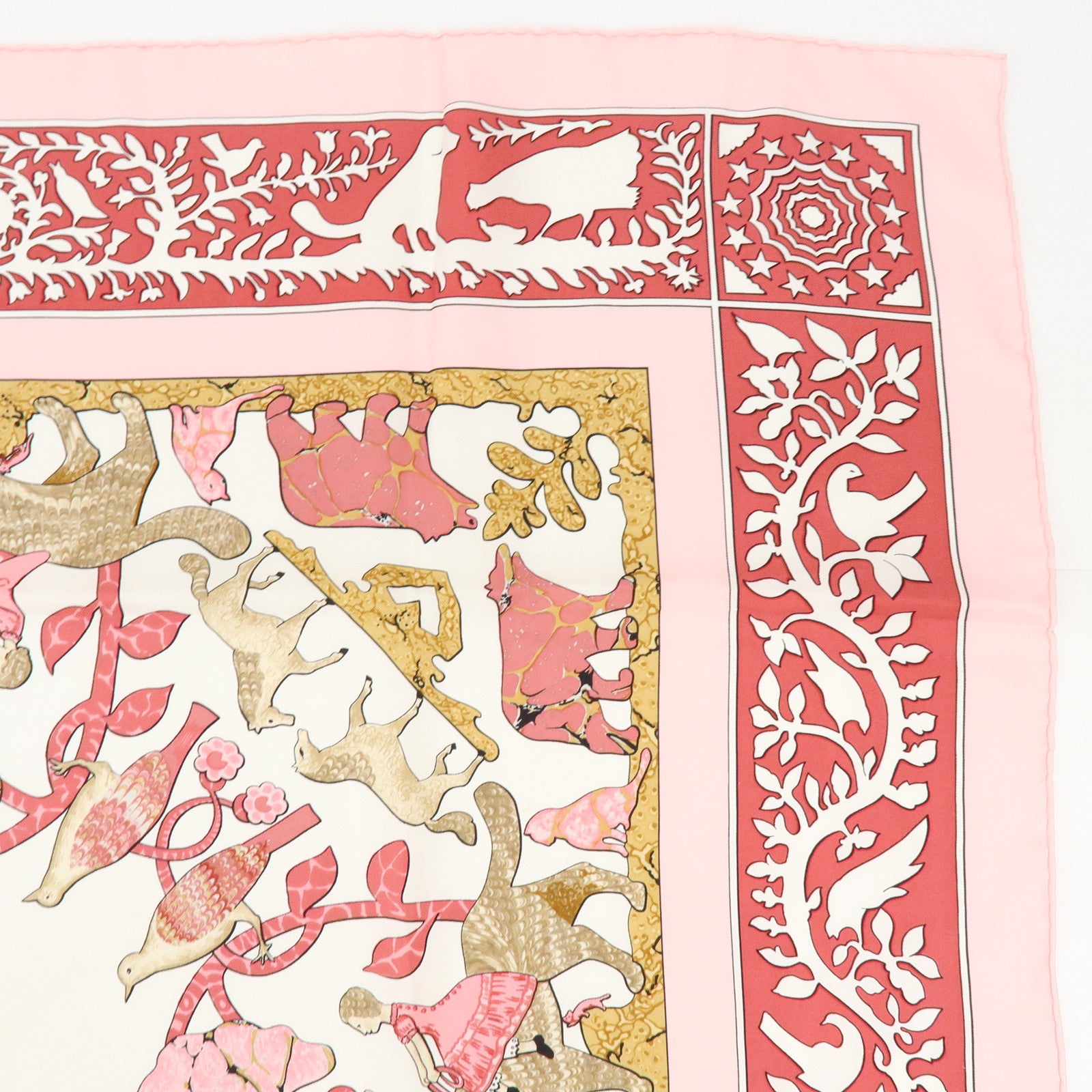 HERMES Carre 90 Silk 100% Scarf EARLY AMERICA Pink