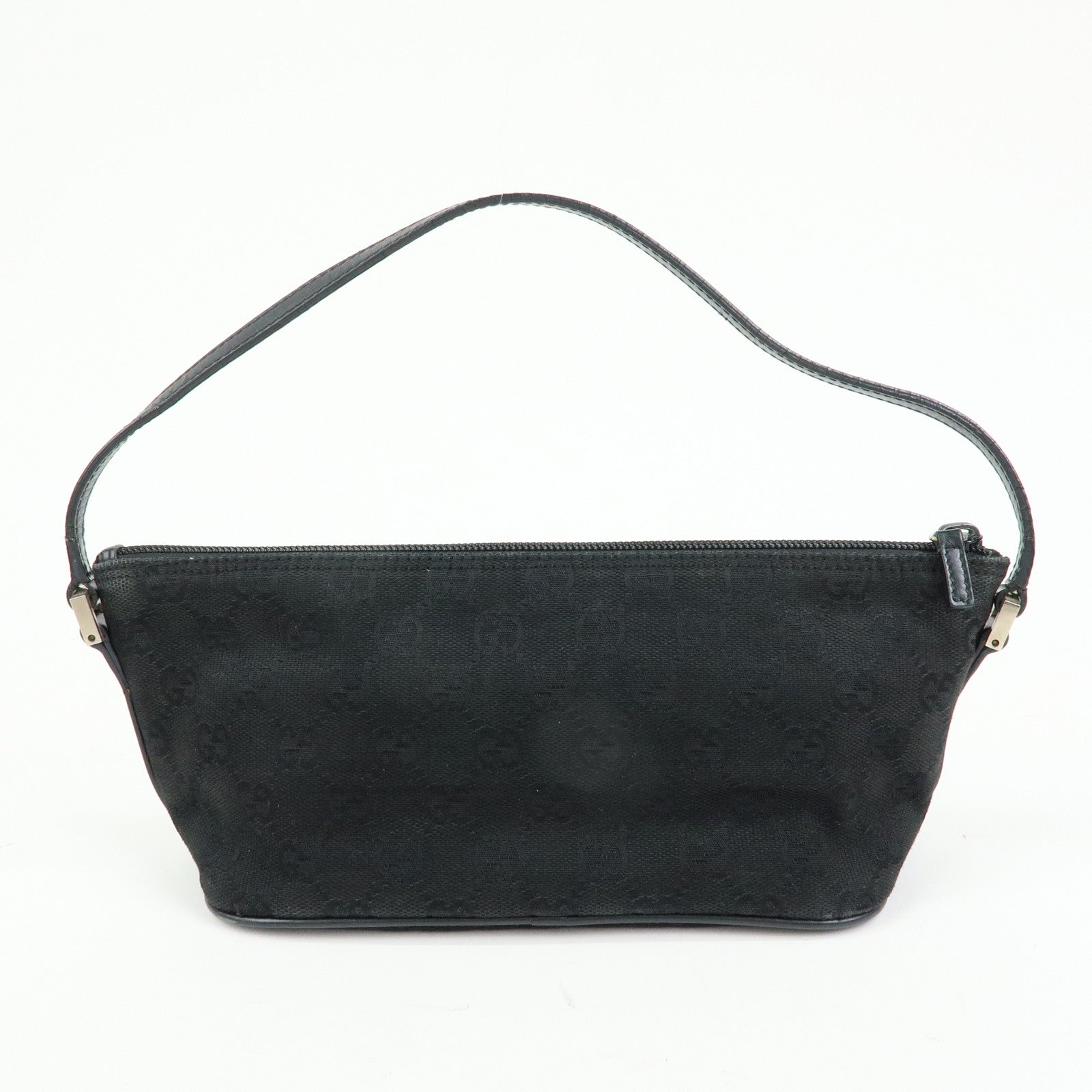 GUCCI Boat Bag GG Canvas Leather Hand Bag Pouch Black 0391103