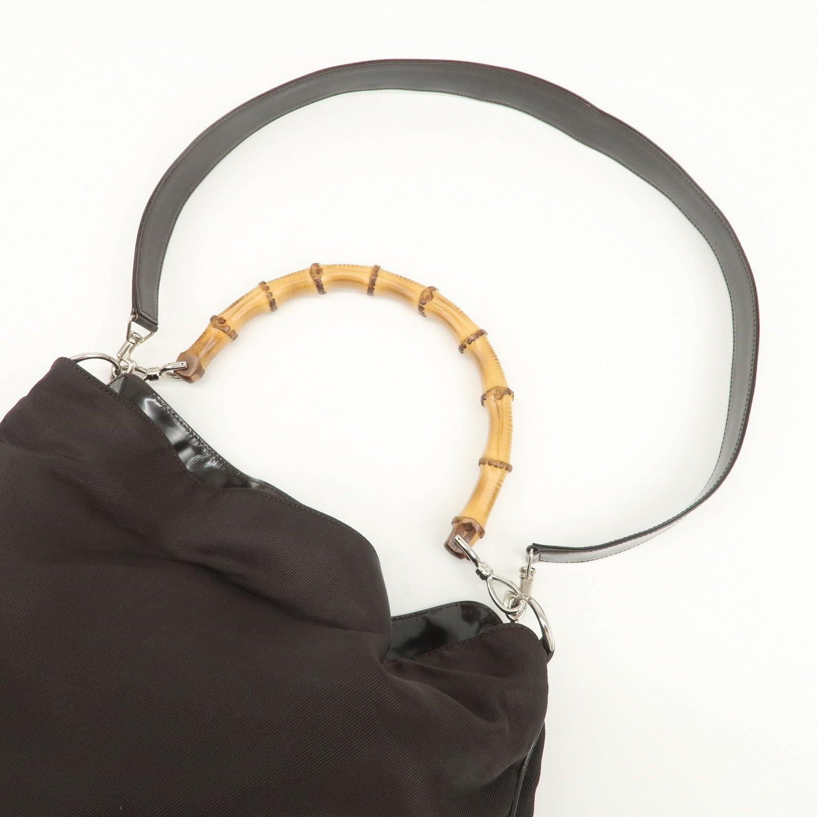 GUCCI Bamboo Nylon Leather 2Way Bag Hand Bag Shoulder Bag 001・2404