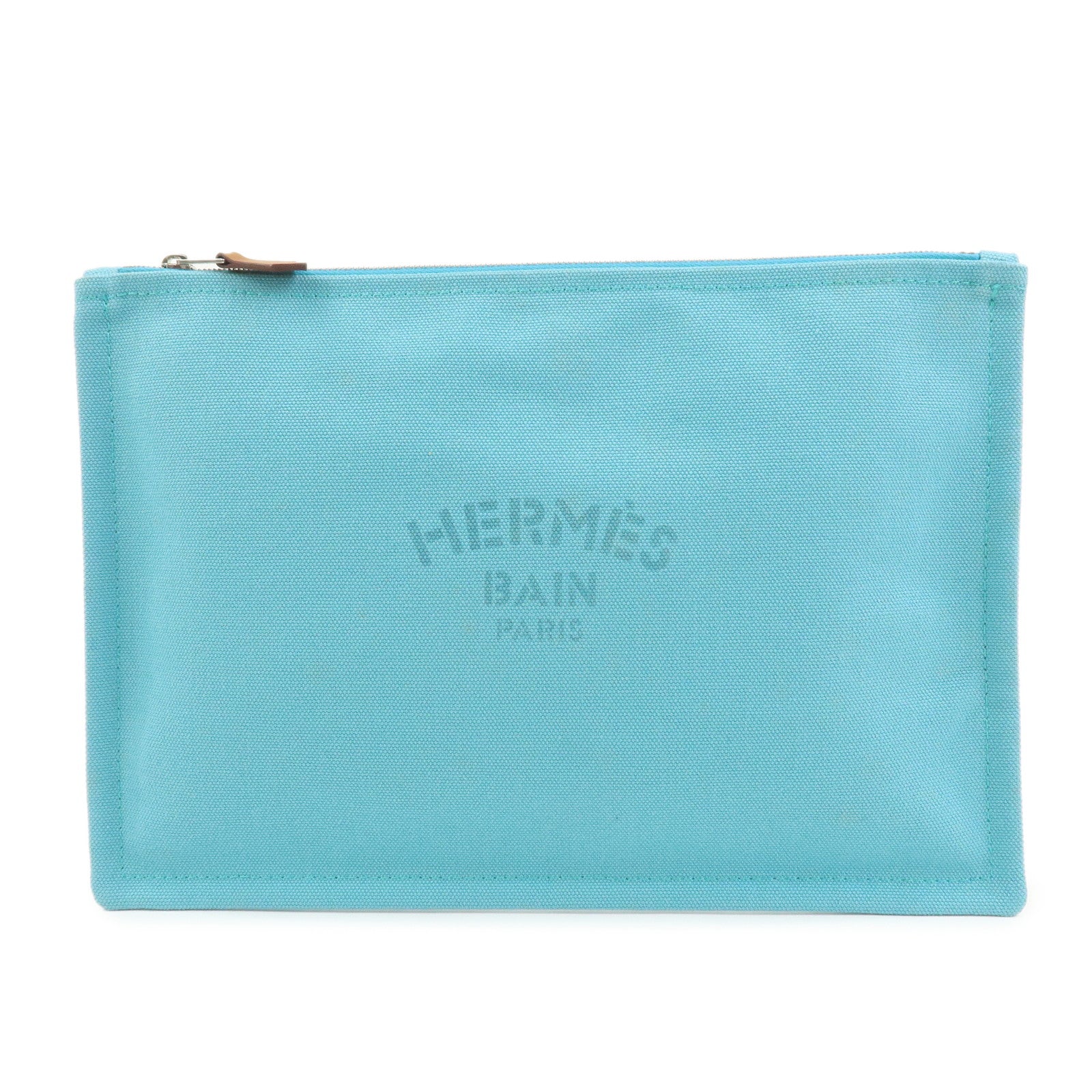 HERMES Bain Yachting Pouch GM Canvas Cosmetic Pouch Blue