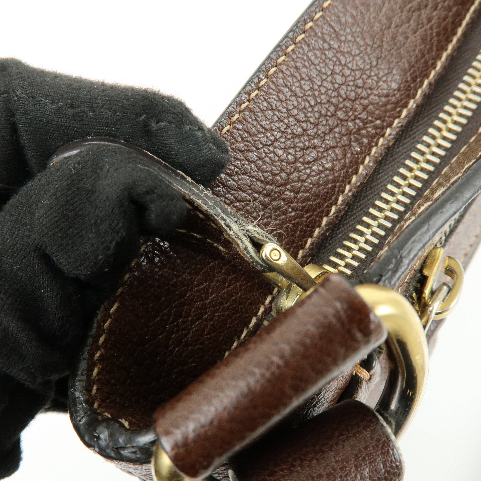 PRADA Logo Jacquard Leather Shoulder Bag Crossbody Bag Brown