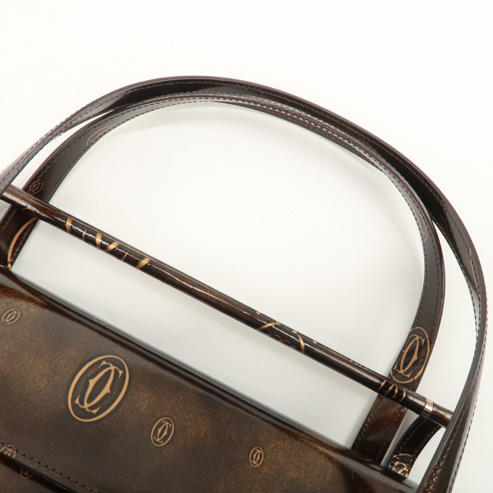 Cartier Happy Birthday 2C Logo Patent Leather Hand Bag Shoulder Bag