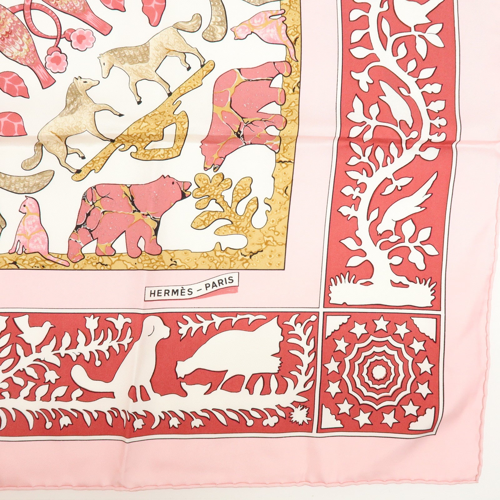 HERMES Carre 90 Silk 100% Scarf EARLY AMERICA Pink