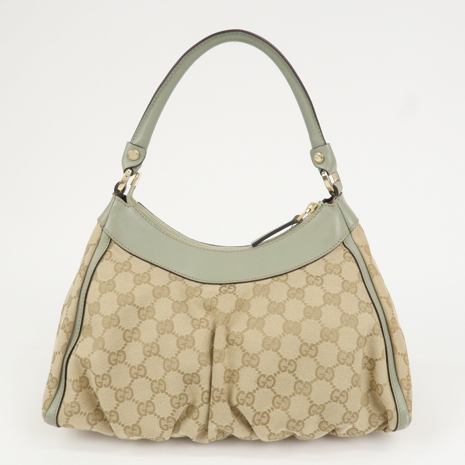 GUCCI Abbey GG Canvas Leather Shoulder Hand Bag Beige Green 190525