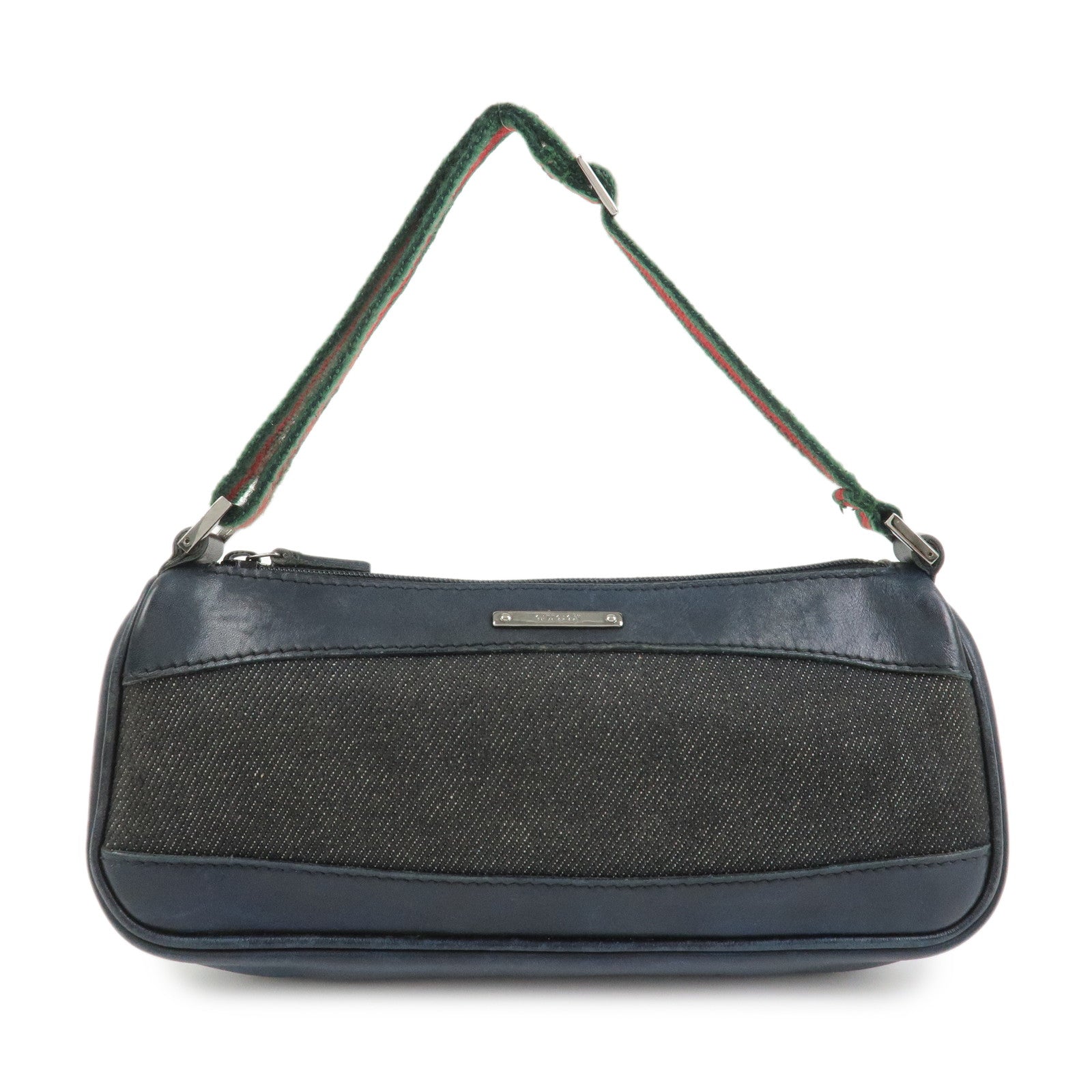 GUCCI Sherry Canvas Leather Accessory Pouch Hand Bag Navy 92820