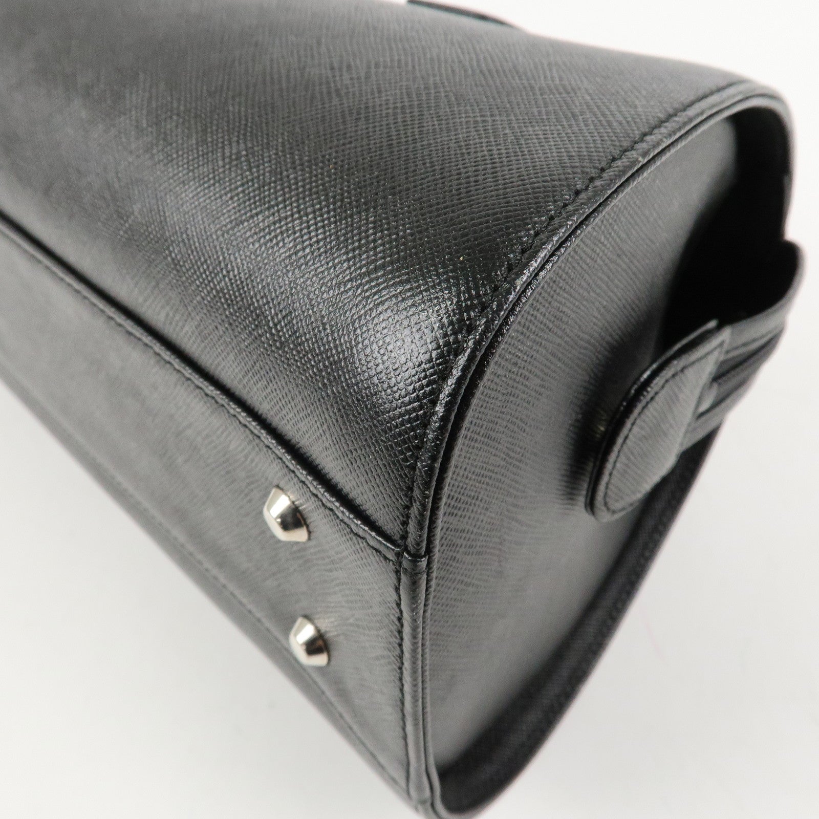 BURBERRY Leather Boston Bag Hand Bag Black Silver HDW Used