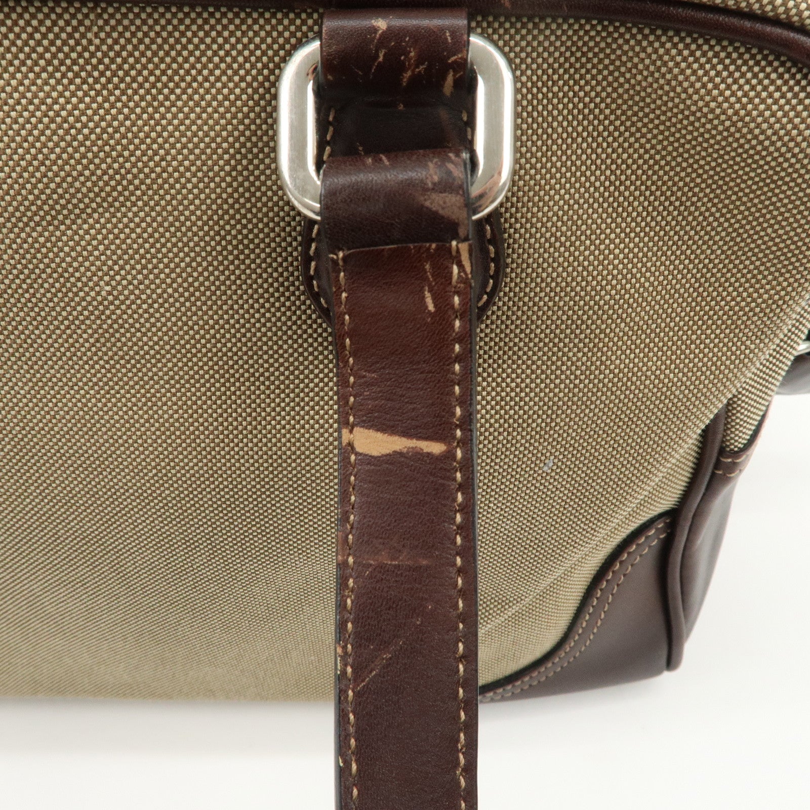 PRADA Logo Jacquard Leather Boston Bag Shoulder Bag Beige BL0260 Used