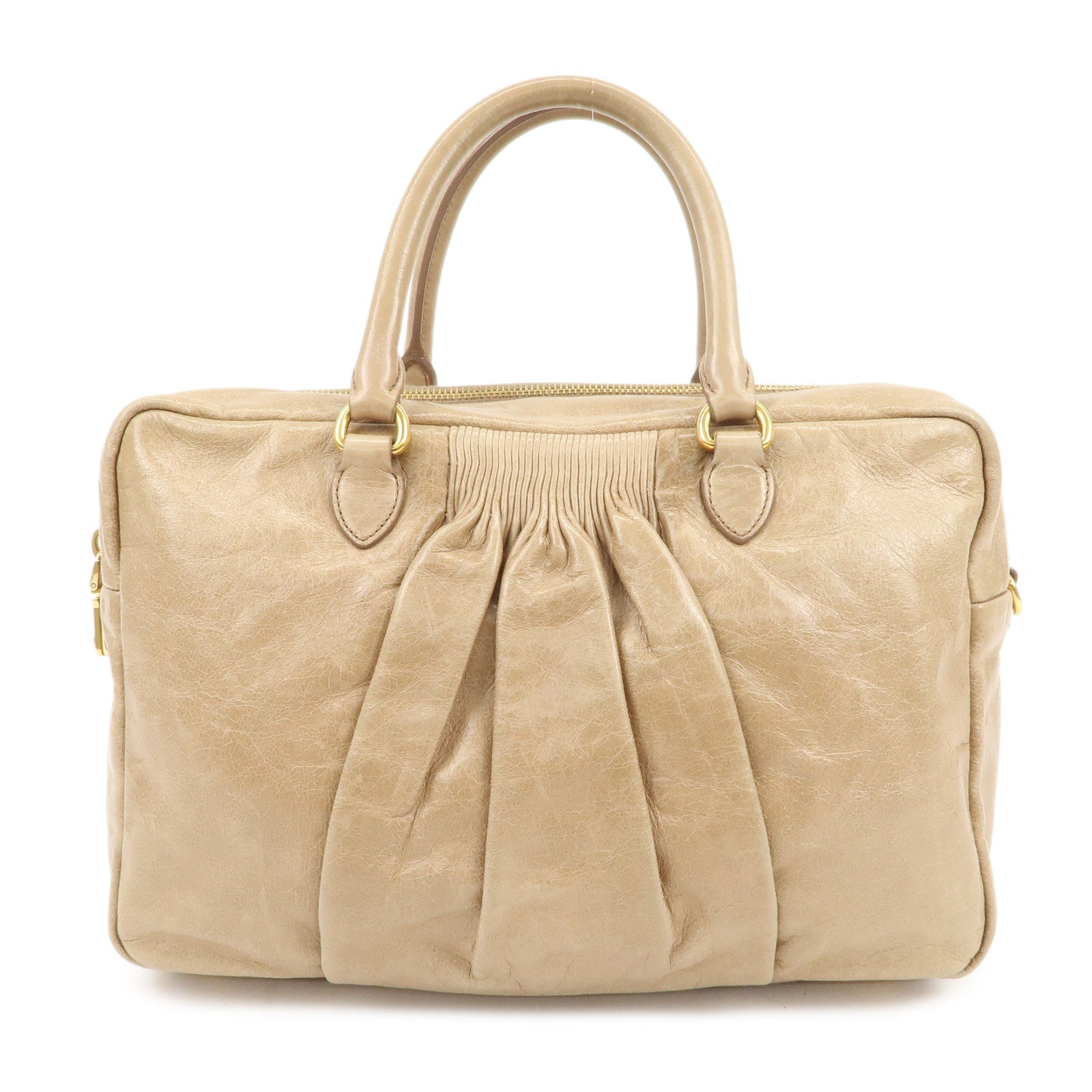 MIU MIU Leather 2Way Bag Hand Bag Shoulder Bag Light Brown RL0048