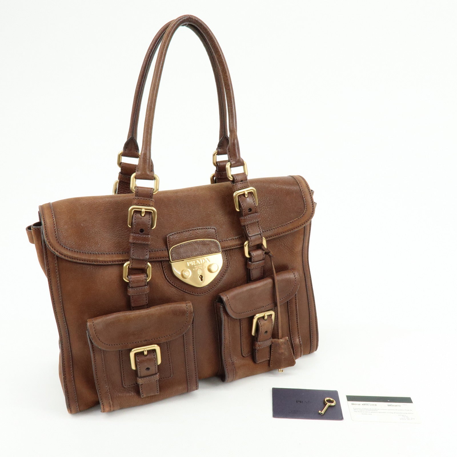 PRADA Leather Shoulder Bag Hand Bag Brown BR3130