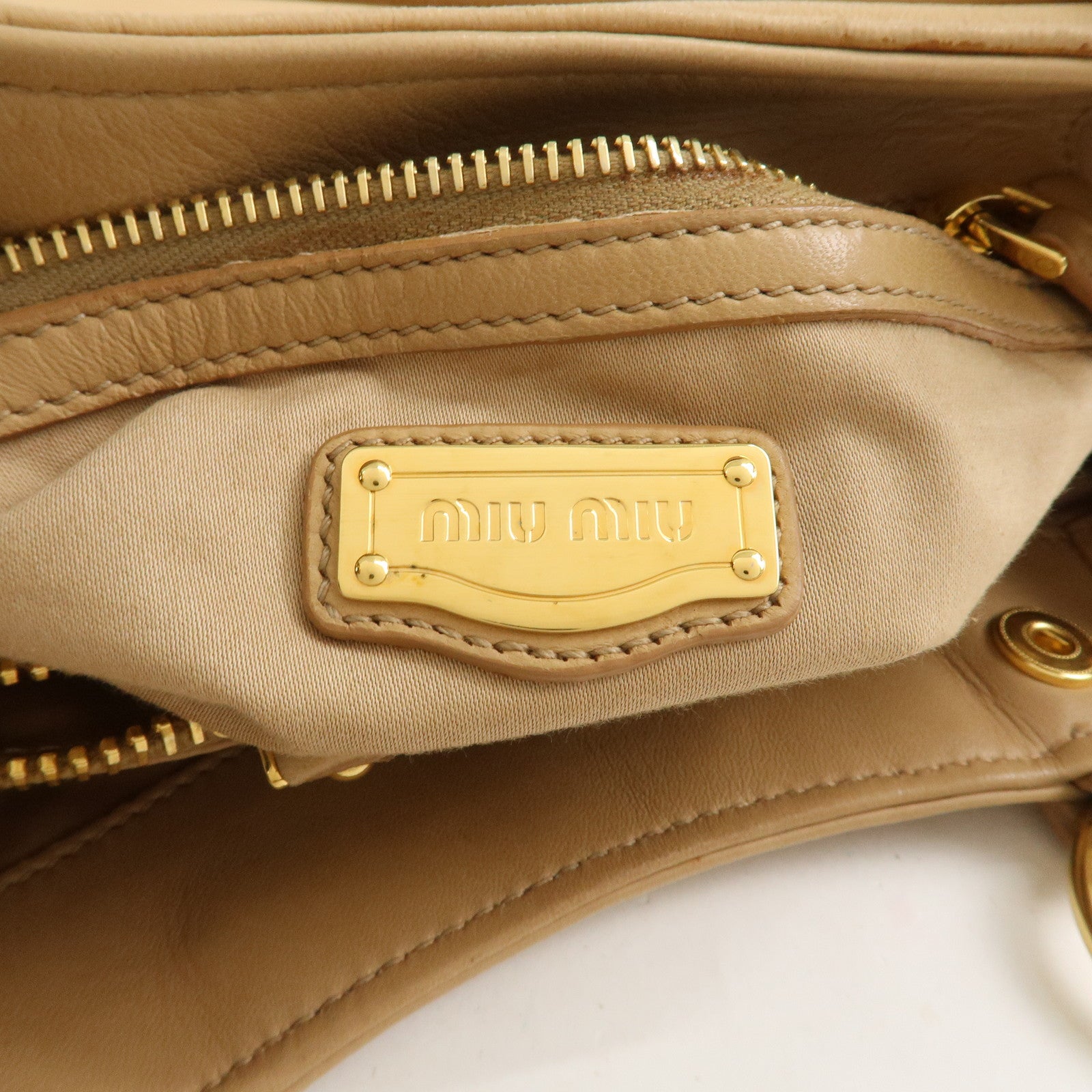 MIU MIU Logo Leather Shoulder Bag Hand Bag Light Brown RR1378