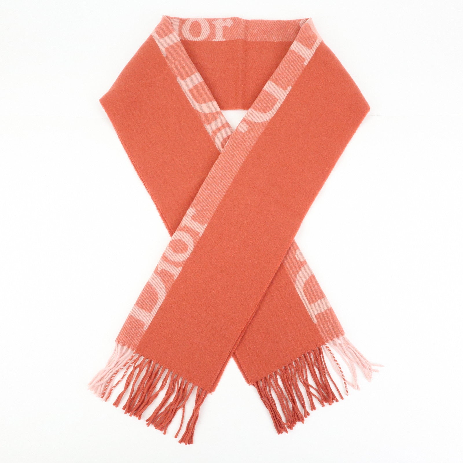 Christian Dior Logo Wool Cashmere Fringe Scarf Red