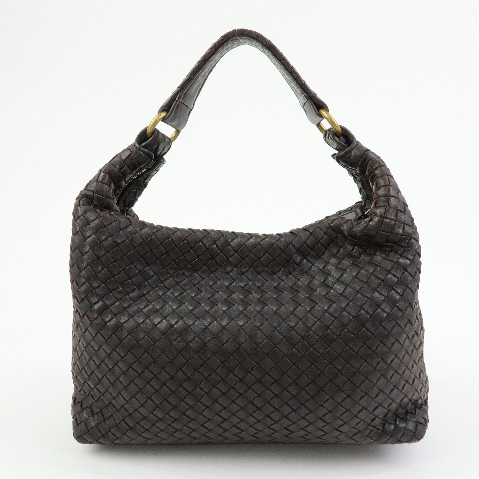 BOTTEGA VENETA Intrecciato Leather Shoulder Bag Dark Brown 181347