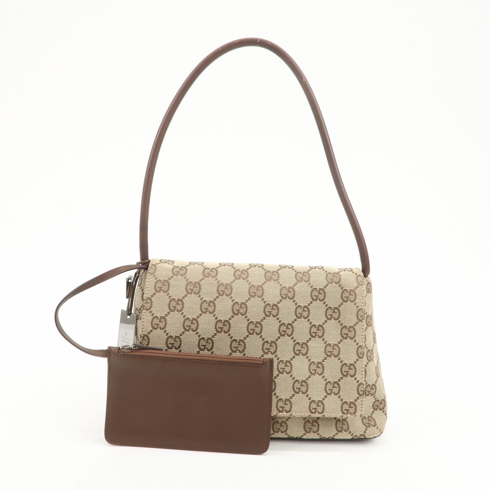 GUCCI GG Monogram Canvas Leather Shoulder Bag Beige Brown 90646