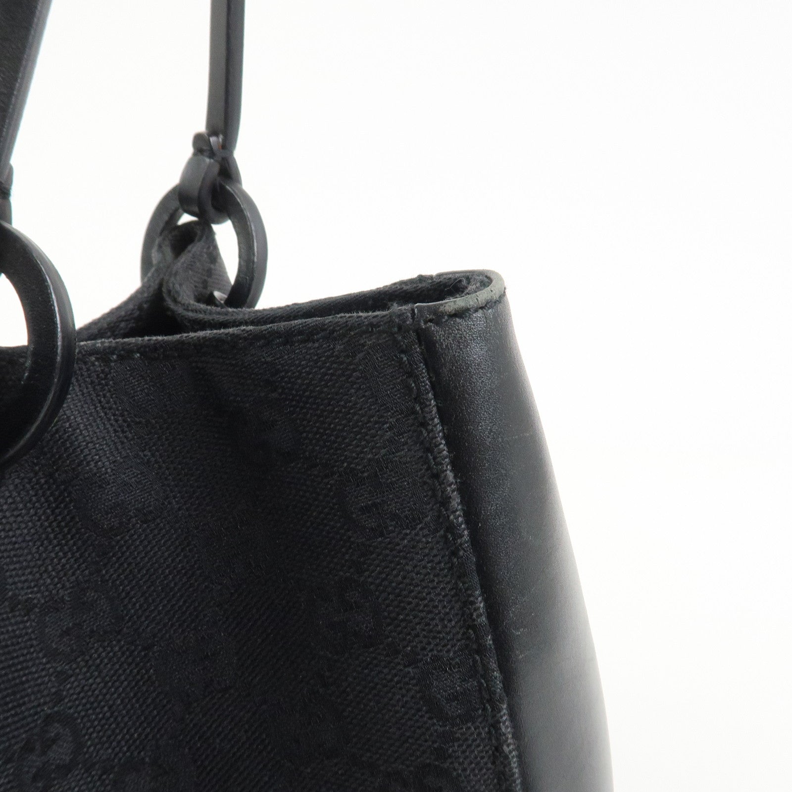 GUCCI GG Monogram Canvas Leather Tote Shoulder Bag Black 94898