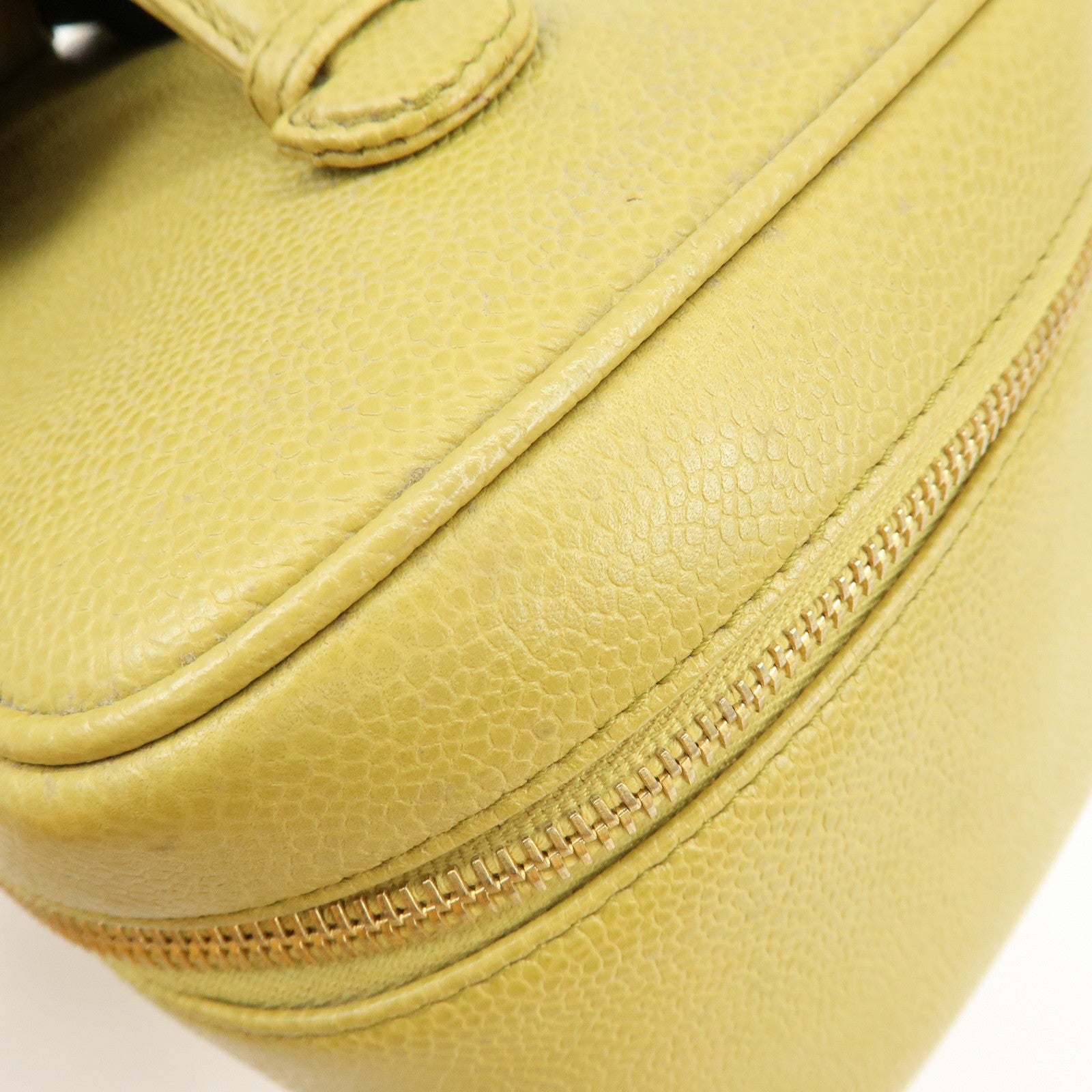 CHANEL Caviarskin Hand Bag Vanity Bag Cosmetic Pouch Lime Yellow