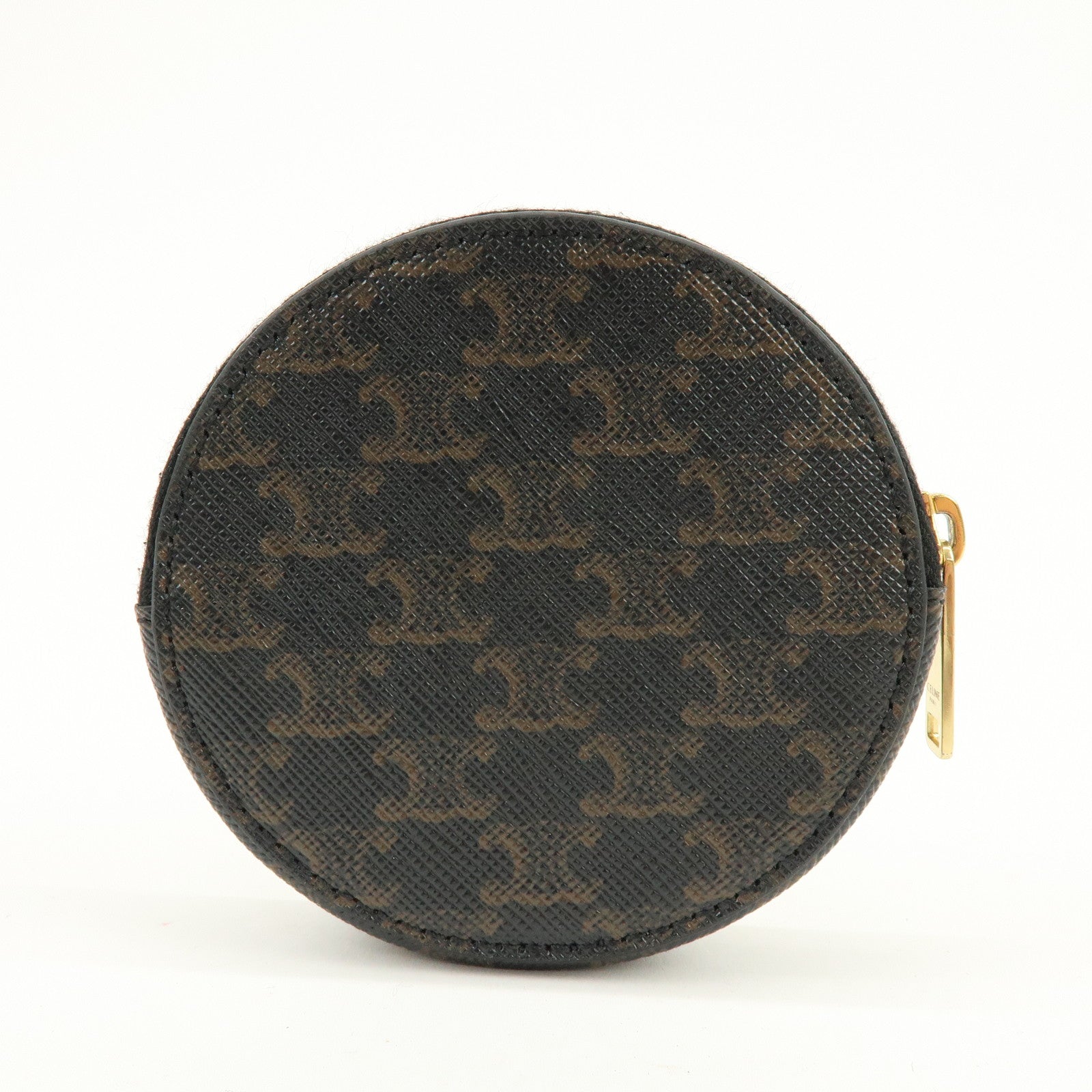 CELINE Triomphe PVC Leather Coin Case Coin Wallet Black Brown