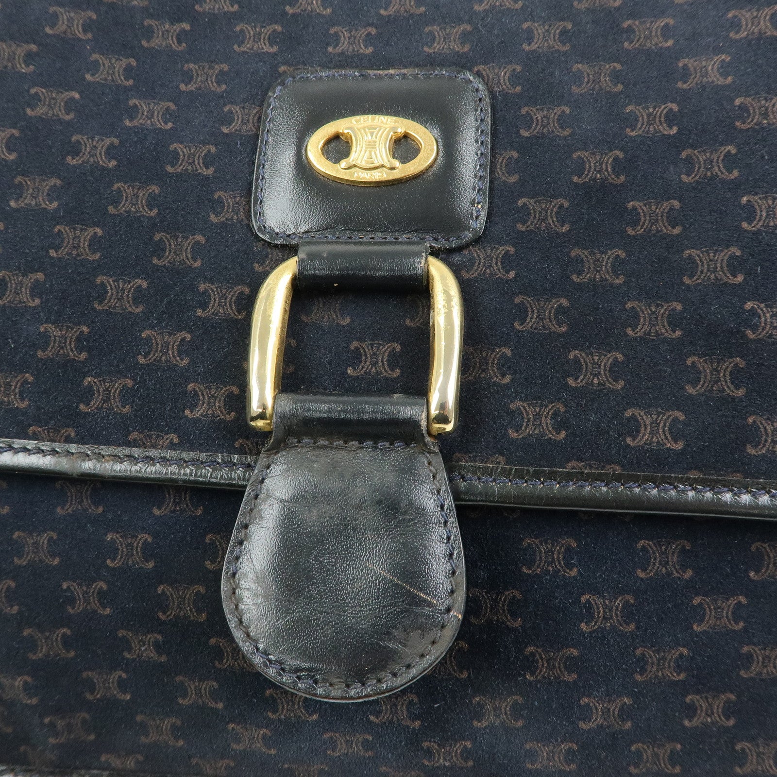 CELINE Macadam Suede Leather Shoulder Hand Bag Bag Navy