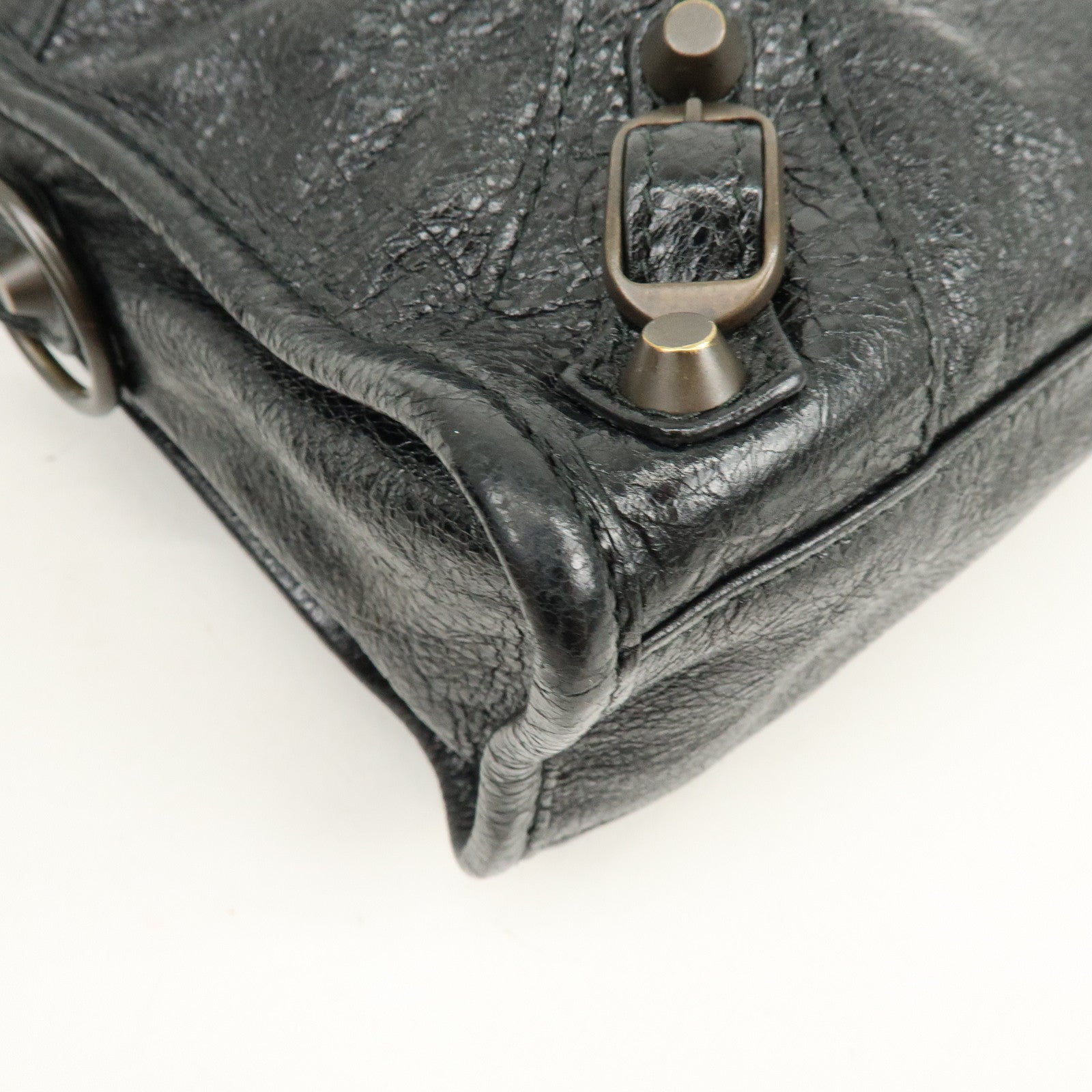 BALENCIAGA Classic Mini City Leather 2Way Hand Bag Black 300295