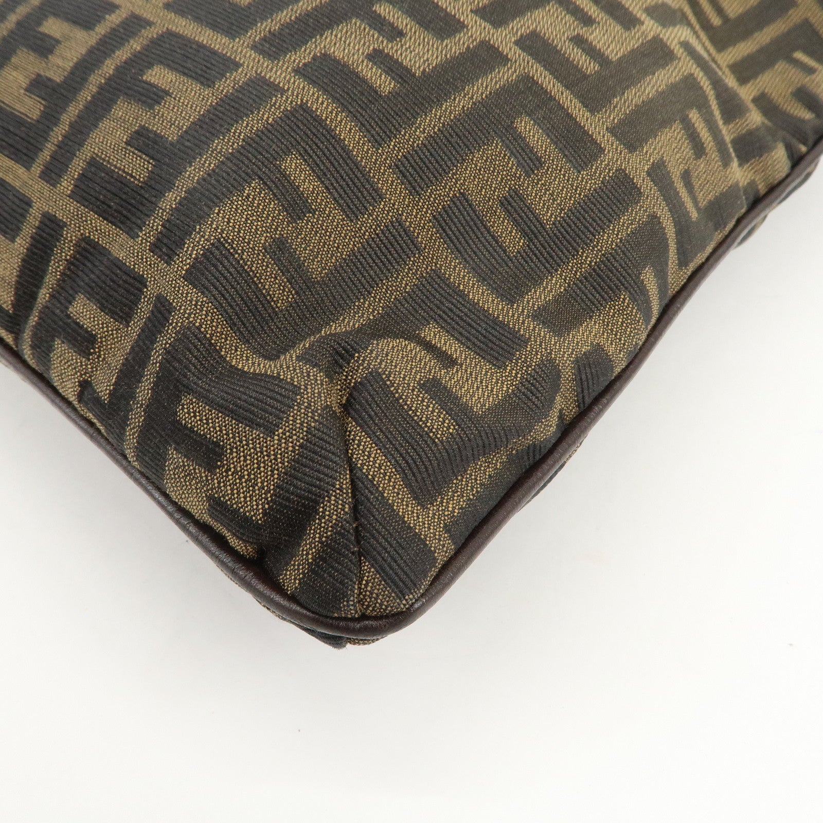 FENDI Zucca Canvas Leather Shoulder Bag Hand Bag Brown Black 15082