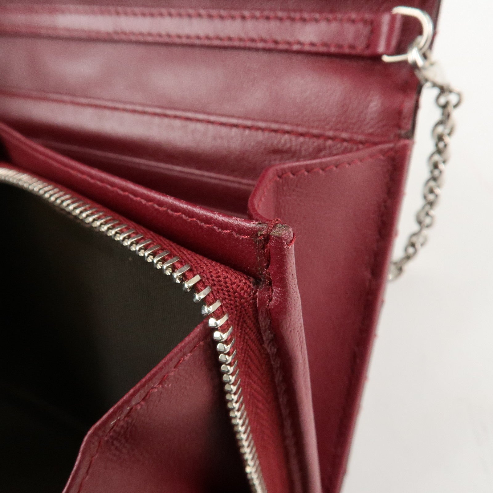 Christian Dior Lady Dior Cannage Patent Leather Chain Wallet Bordeaux Used