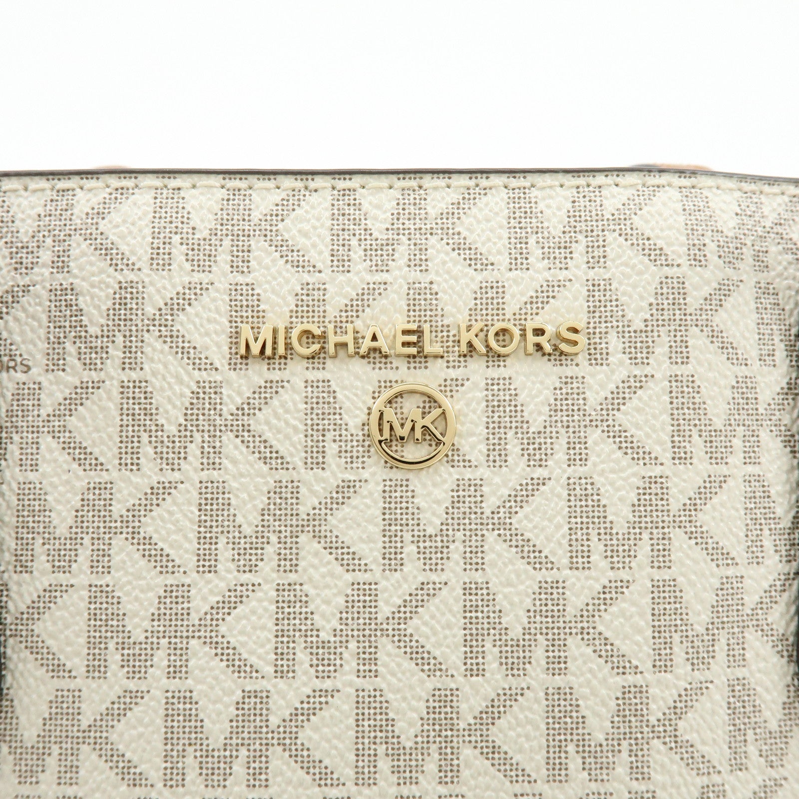 MICHAEL KORS MK Signature PVC Leather Shoulder Bag Ivory Brown