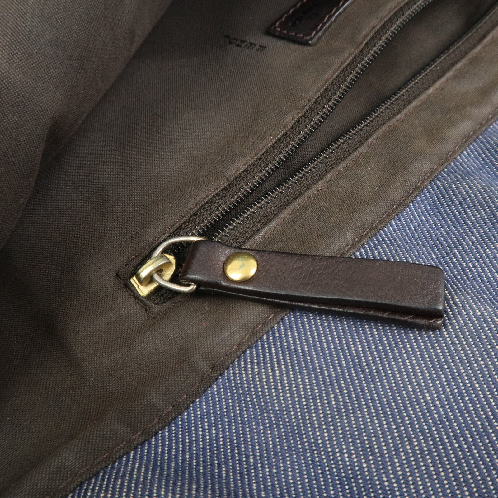 FENDI Denim Tote Bag Shoulder Bag Navy Brown 8BH165