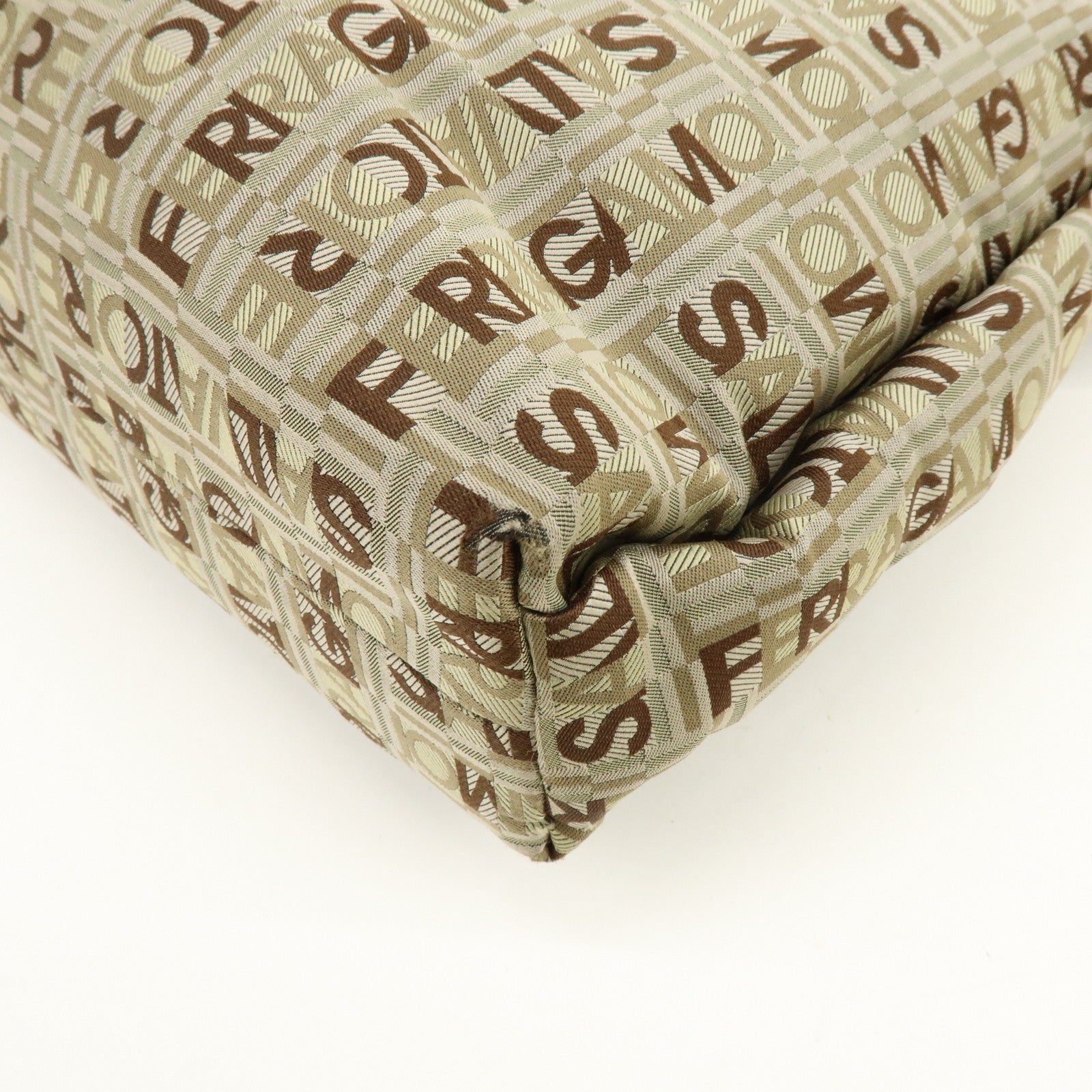 Ferragamo Logo Canvas Leather Shoulder Bag Beige Brown Khaki