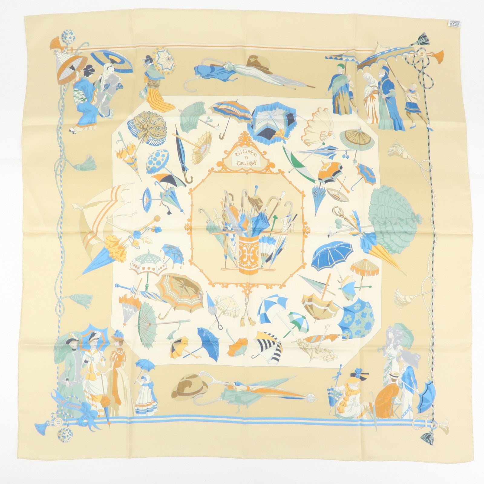 HERMES Carre 90 Silk 100% Scarf OMBRELLES ET PARAPLUIES Beige