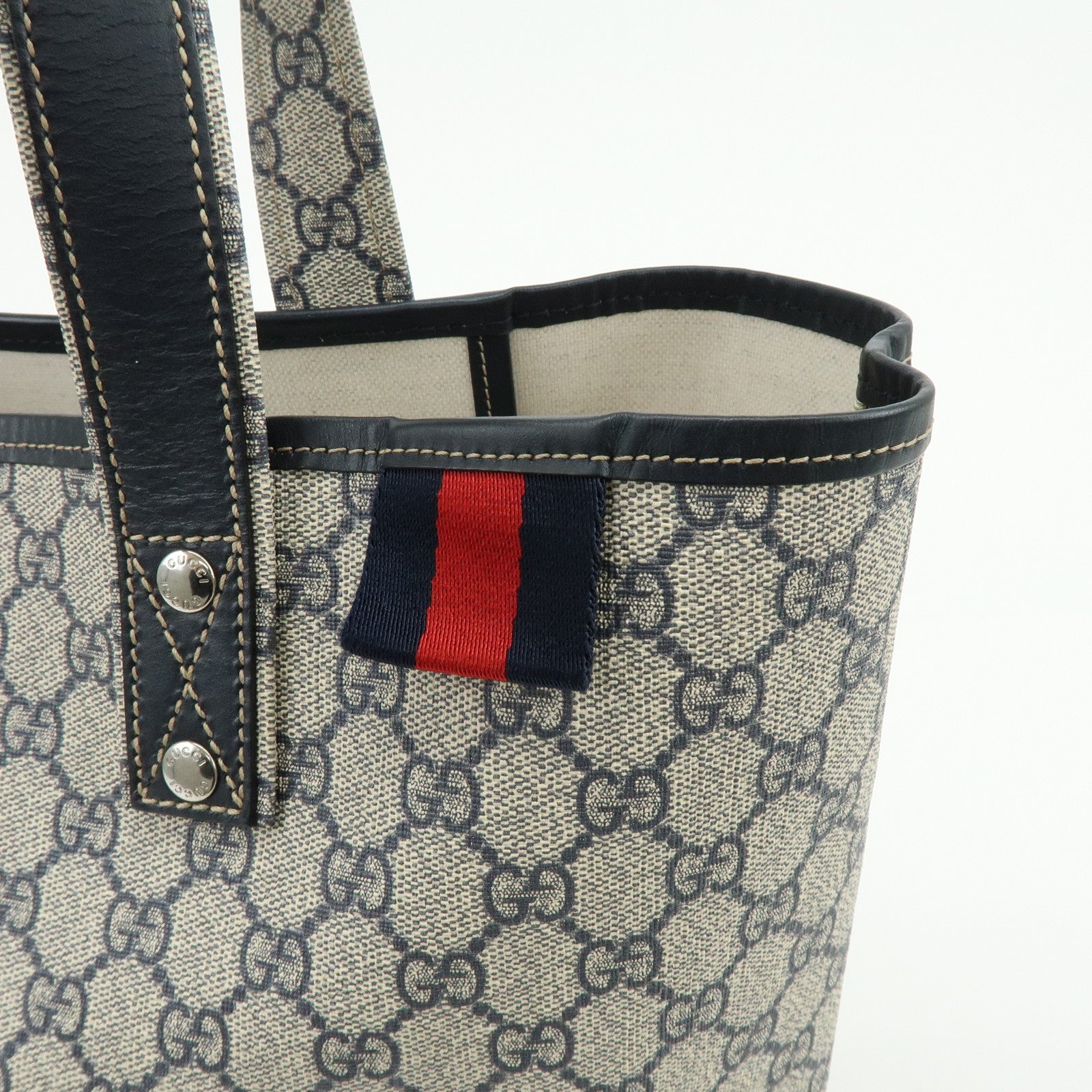 GUCCI Sherry GG Supreme Leather Tote Bag Shoulder Bag Navy 211134