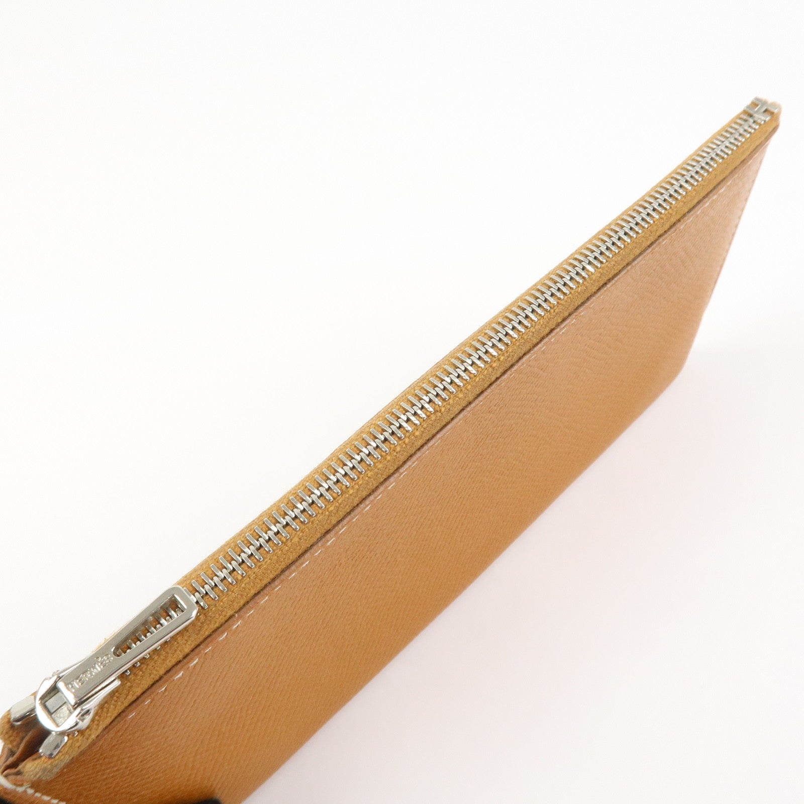 HERMES Logo Leather Passant X Stamped Flap Long Wallet Brown