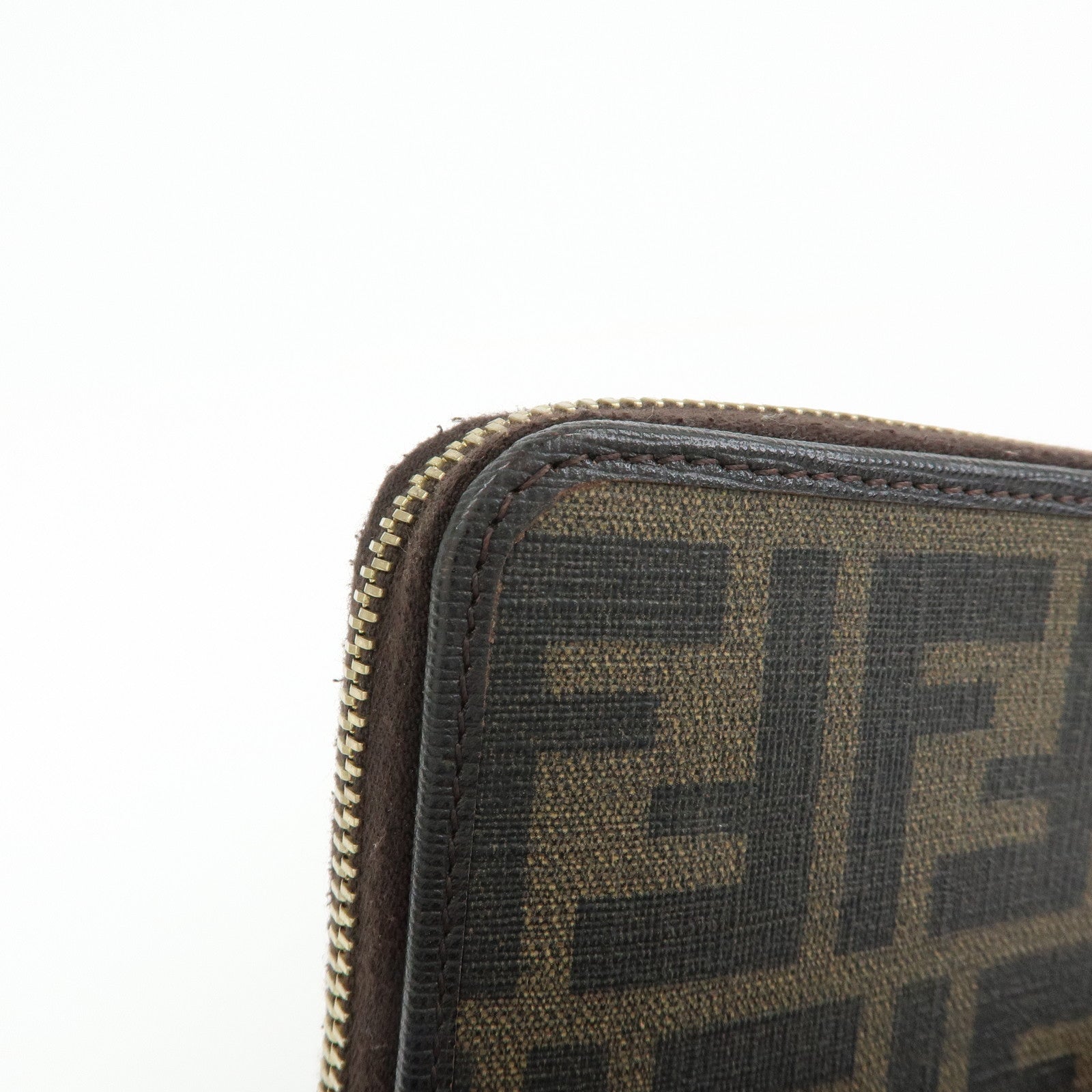 FENDI Zucca PVC Leather Zippy Round Long Wallet Brown 8M0299
