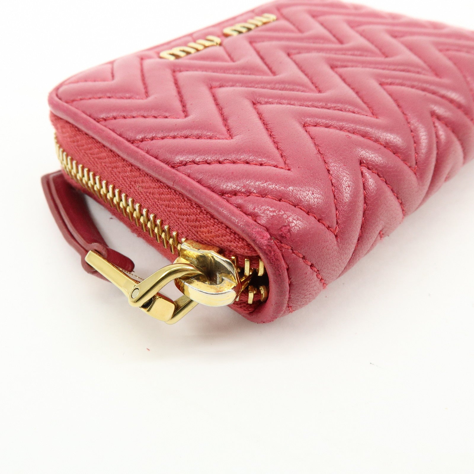 MIU MIU Logo Nappa Leather Coin Case Coin Purse Pink 5MM268