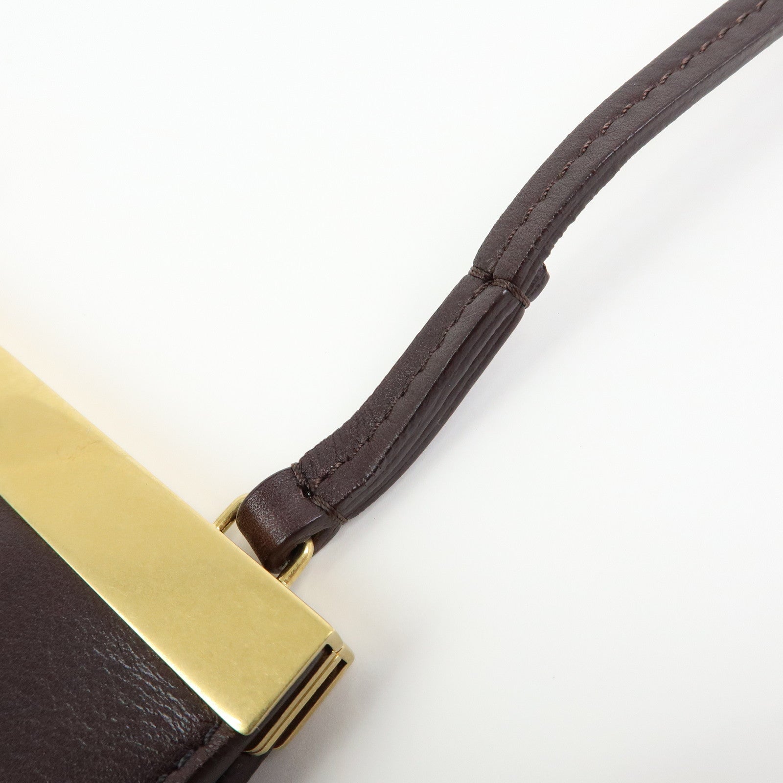 CELINE Leather Mini Clasp Shoulder Bag Dark Brown 181053ASG