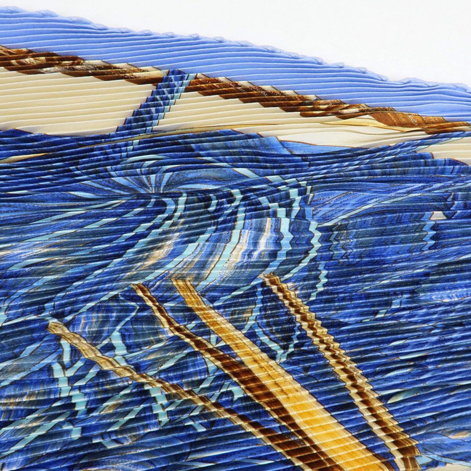 HERMES Pleated Carre 90 Silk 100% Scarf Jardin Creole Light Blue