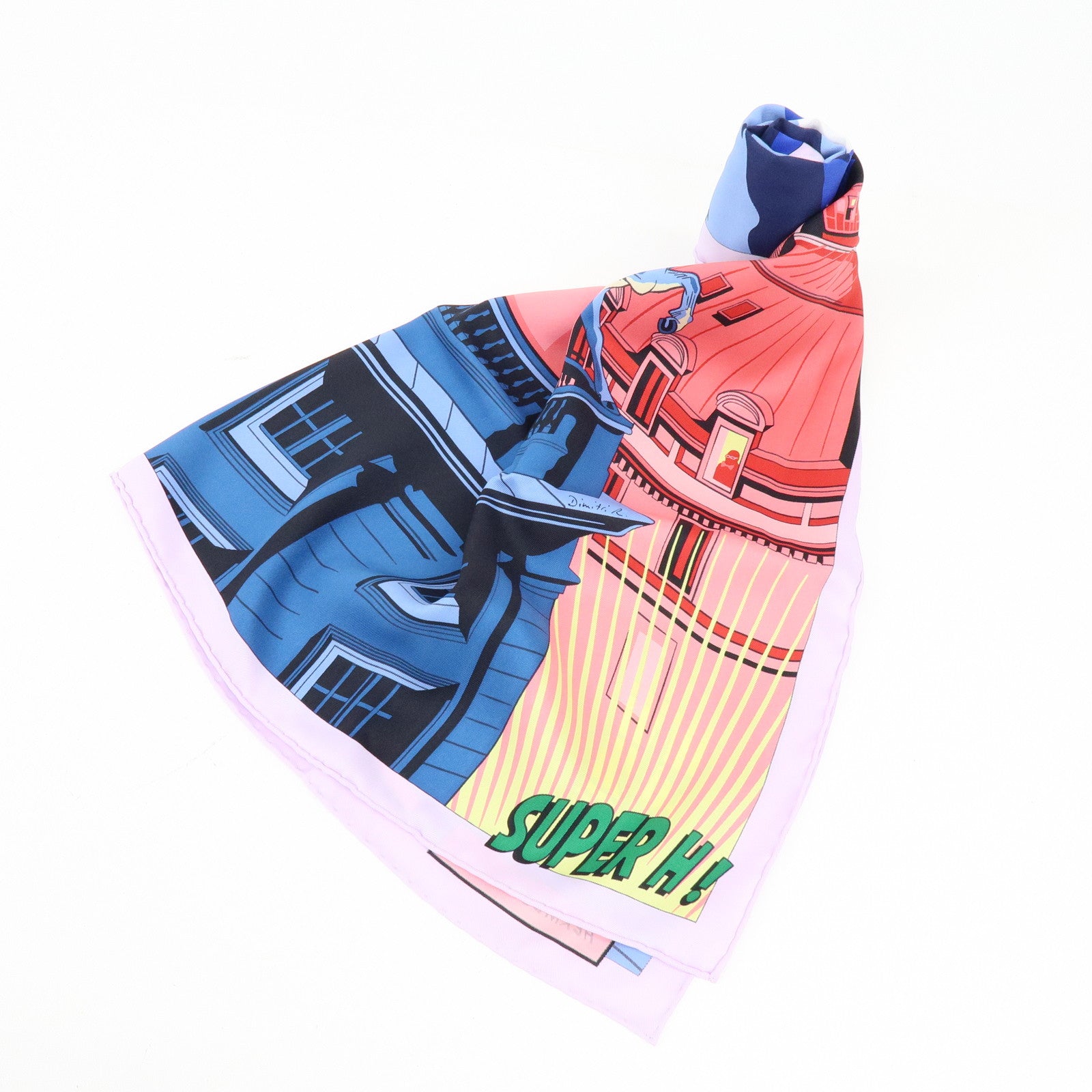 HERMES Carre 70 Silk 100% Scarf MINUIT AU FAUBOURG Blue Pink